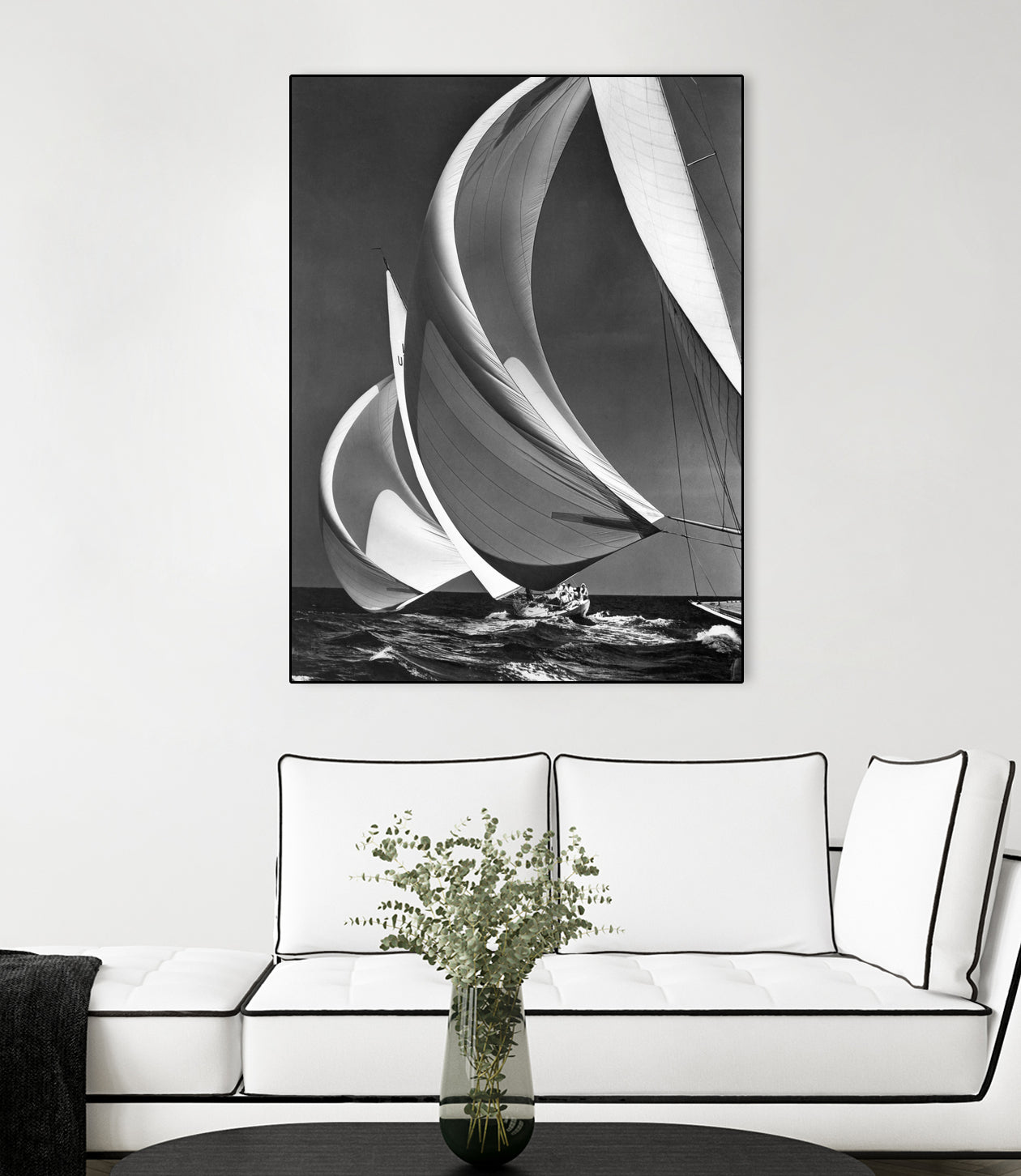 Two sailboats racing with their spinakers on a reach, 1940s by Bridgeman Images on GIANT ART - black and white photography