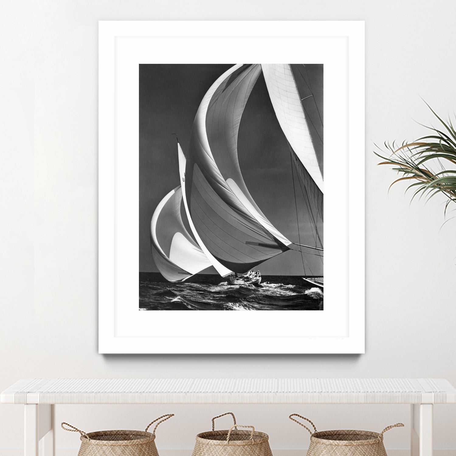 Two sailboats racing with their spinakers on a reach, 1940s by Bridgeman Images on GIANT ART - black and white photography