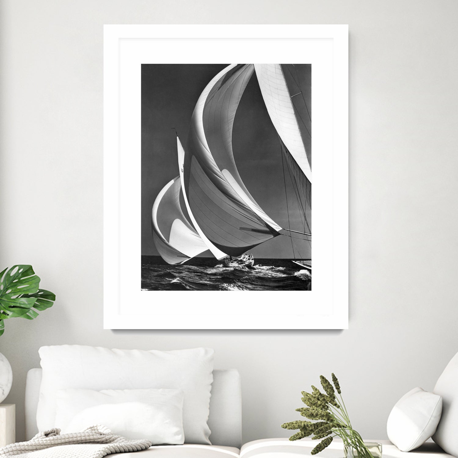 Two sailboats racing with their spinakers on a reach, 1940s by Bridgeman Images on GIANT ART - black and white photography