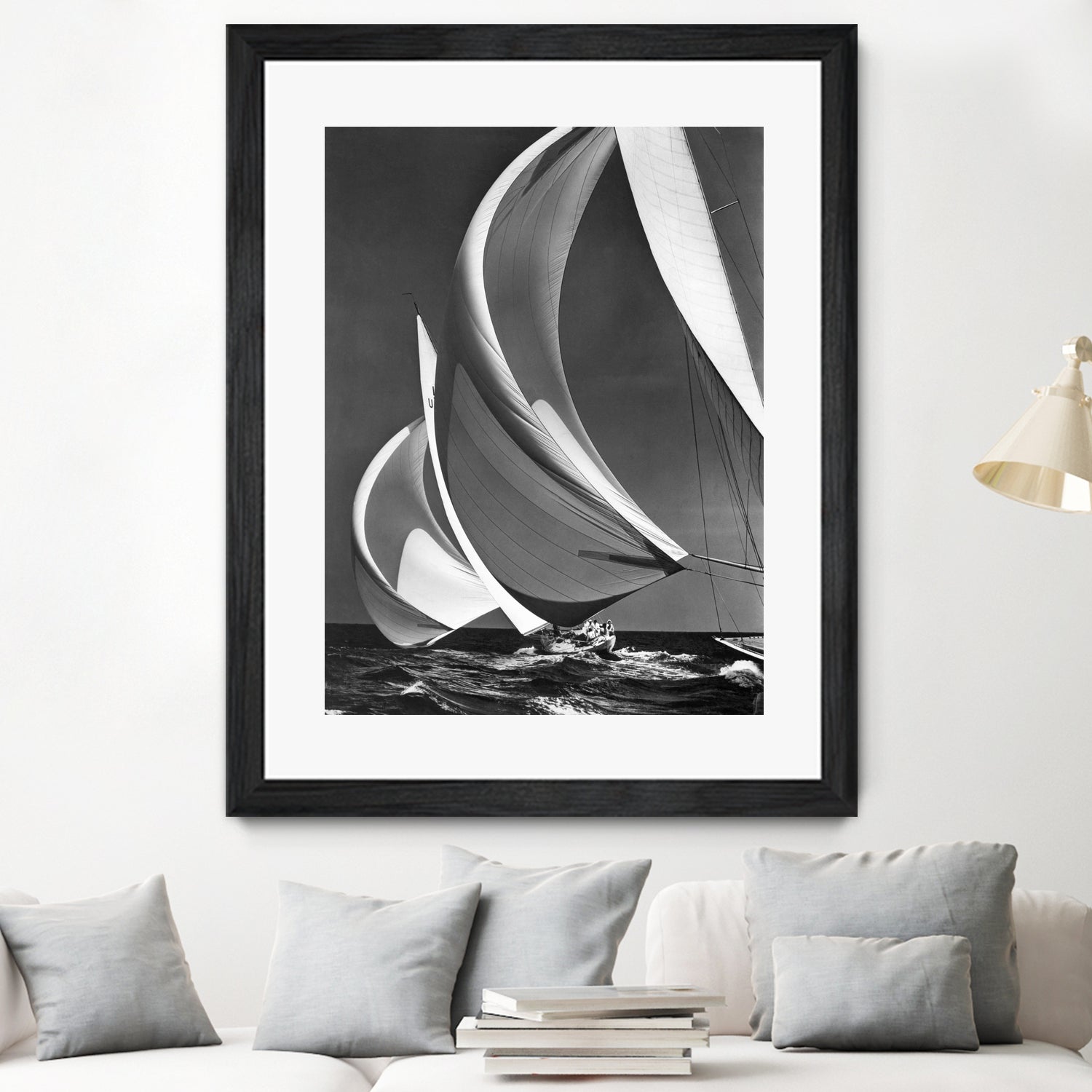 Two sailboats racing with their spinakers on a reach, 1940s by Bridgeman Images on GIANT ART - black and white photography