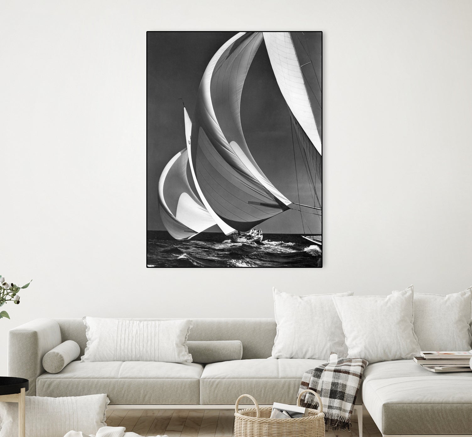 Two sailboats racing with their spinakers on a reach, 1940s by Bridgeman Images on GIANT ART - black and white photography