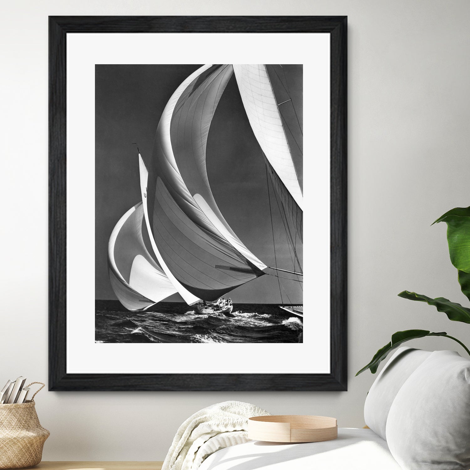 Two sailboats racing with their spinakers on a reach, 1940s by Bridgeman Images on GIANT ART - black and white photography