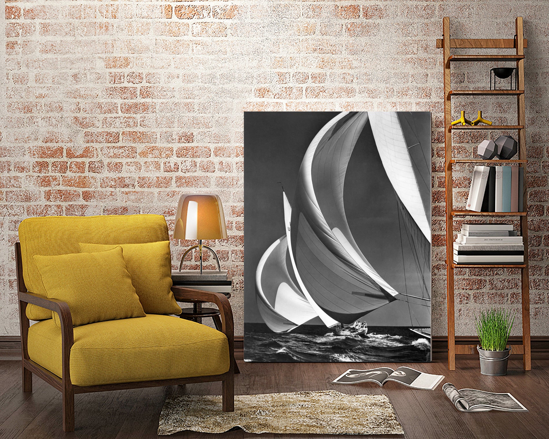 Two sailboats racing with their spinakers on a reach, 1940s by Bridgeman Images on GIANT ART - black and white photography