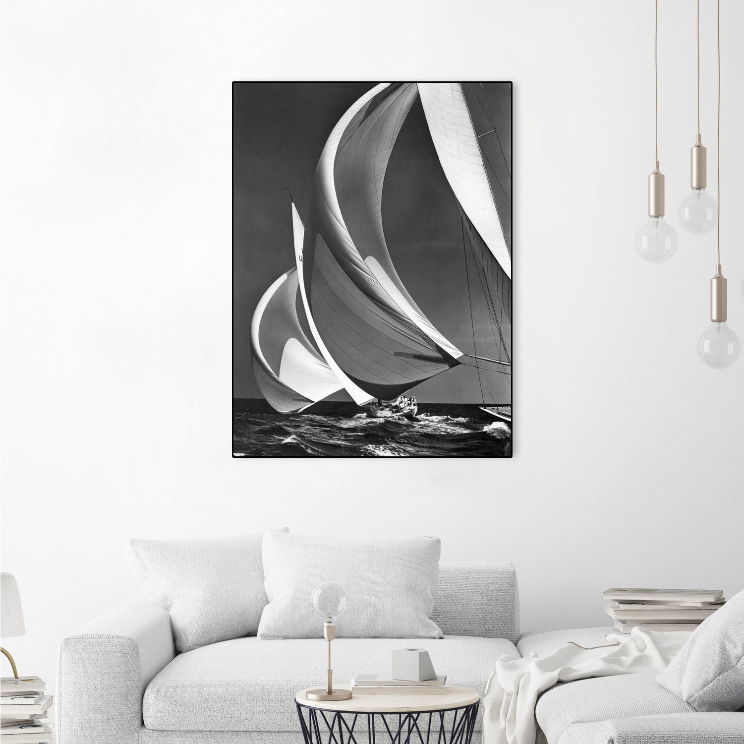 Two sailboats racing with their spinakers on a reach, 1940s by Bridgeman Images on GIANT ART - black and white photography