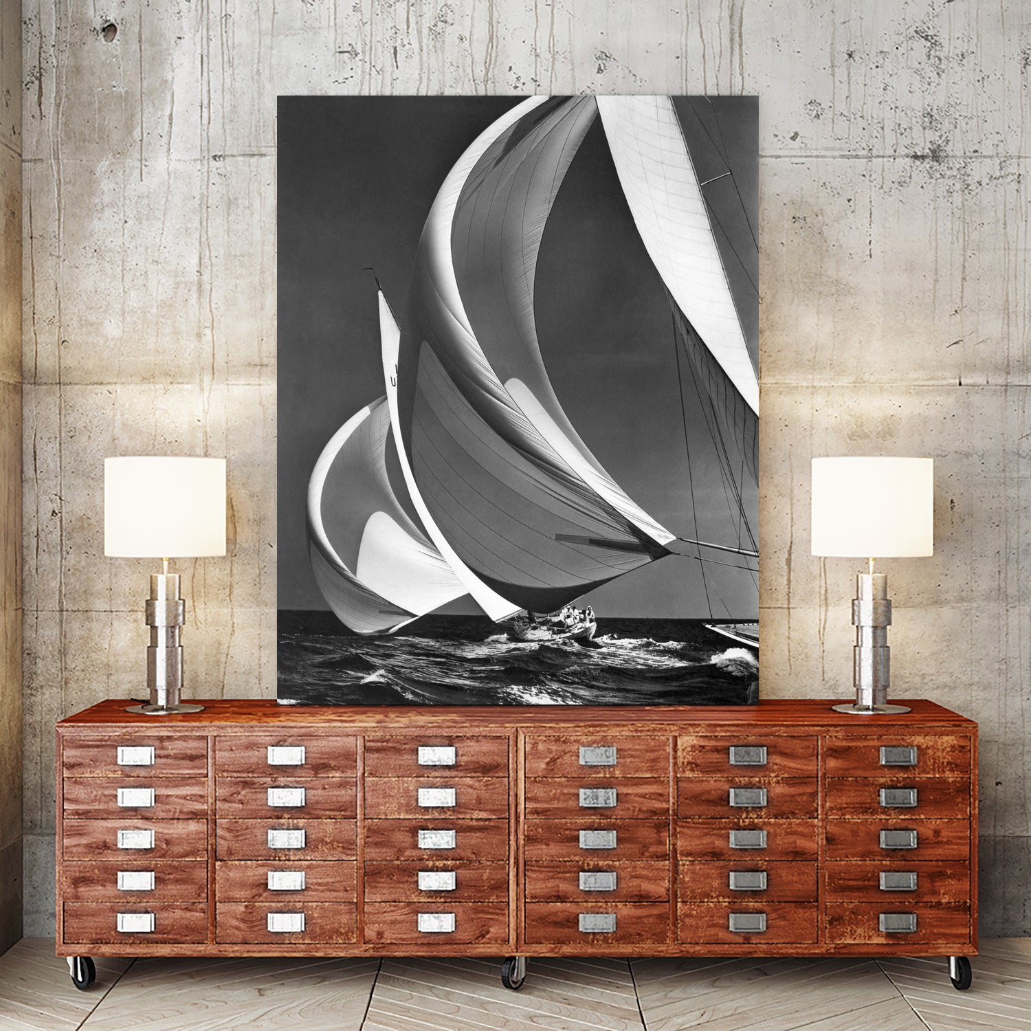 Two sailboats racing with their spinakers on a reach, 1940s by Bridgeman Images on GIANT ART - black and white photography