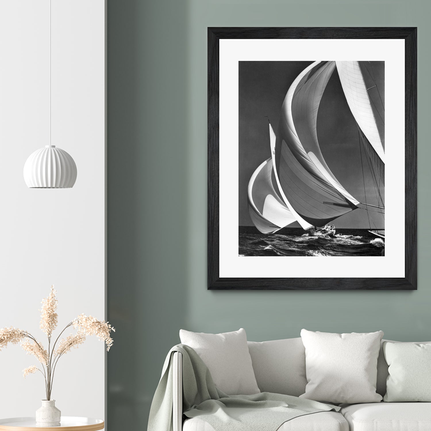 Two sailboats racing with their spinakers on a reach, 1940s by Bridgeman Images on GIANT ART - black and white photography