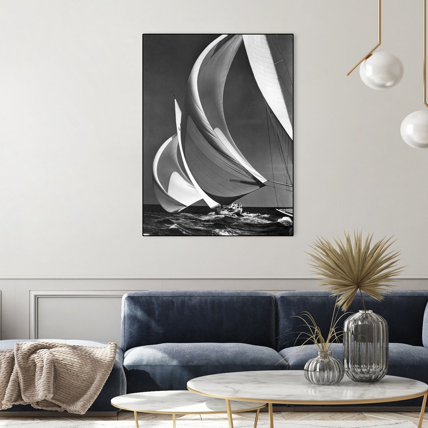 Two sailboats racing with their spinakers on a reach, 1940s by Bridgeman Images on GIANT ART - black and white photography