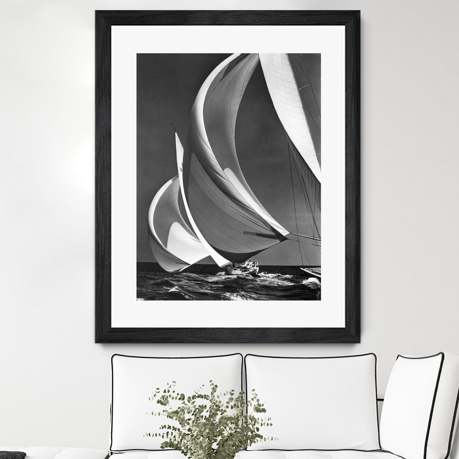Two sailboats racing with their spinakers on a reach, 1940s by Bridgeman Images on GIANT ART - black and white photography