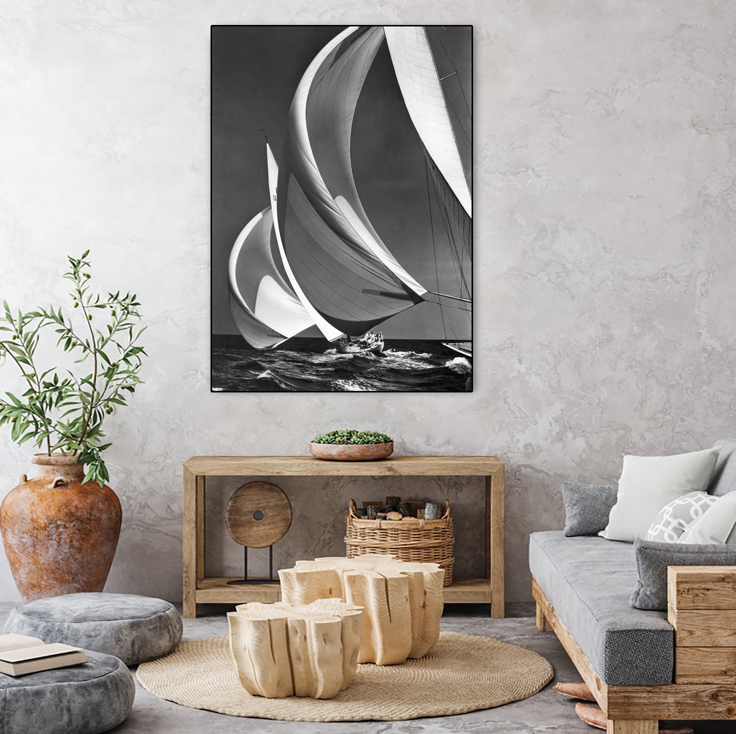 Two sailboats racing with their spinakers on a reach, 1940s by Bridgeman Images on GIANT ART - black and white photography