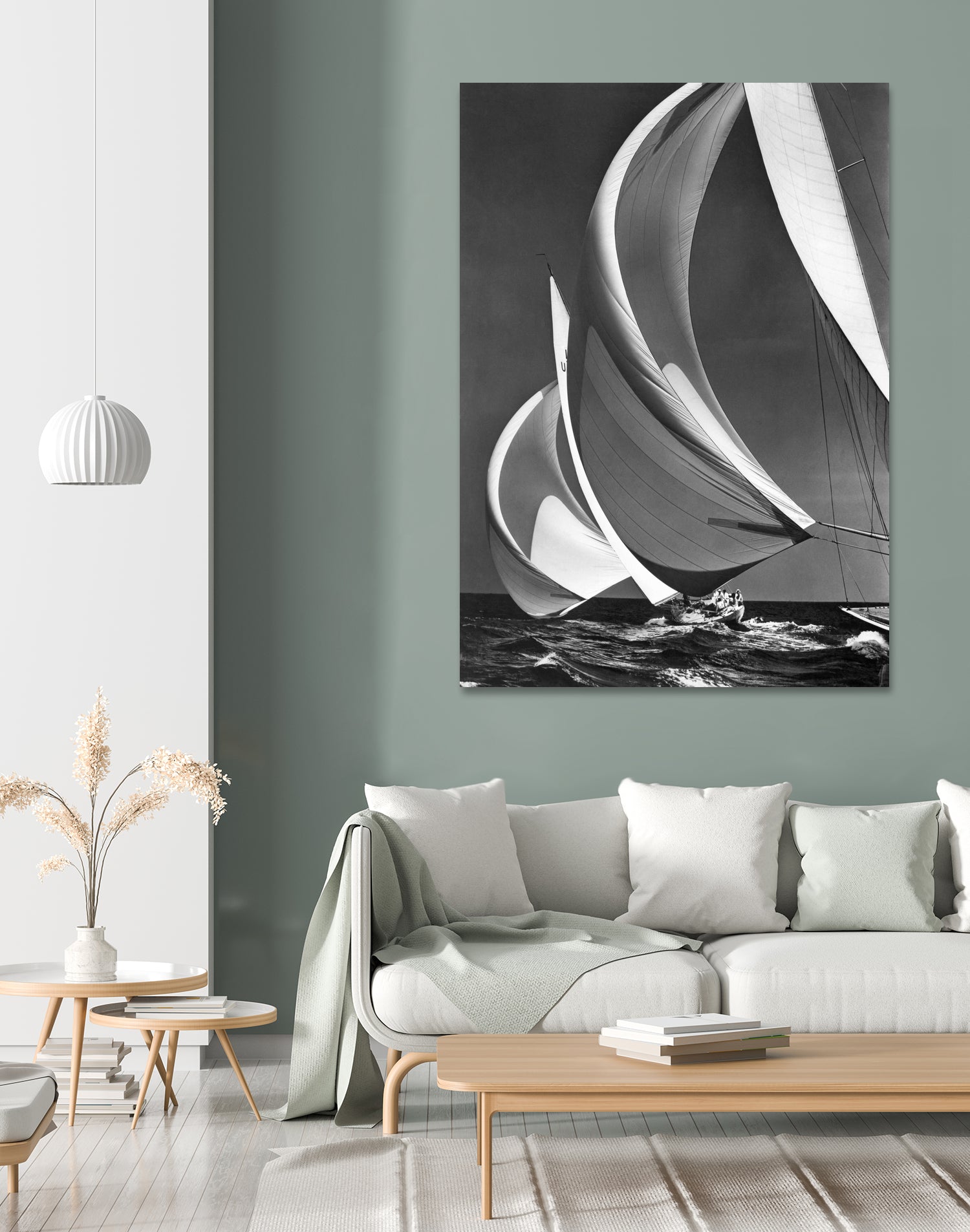 Two sailboats racing with their spinakers on a reach, 1940s by Bridgeman Images on GIANT ART - black and white photography