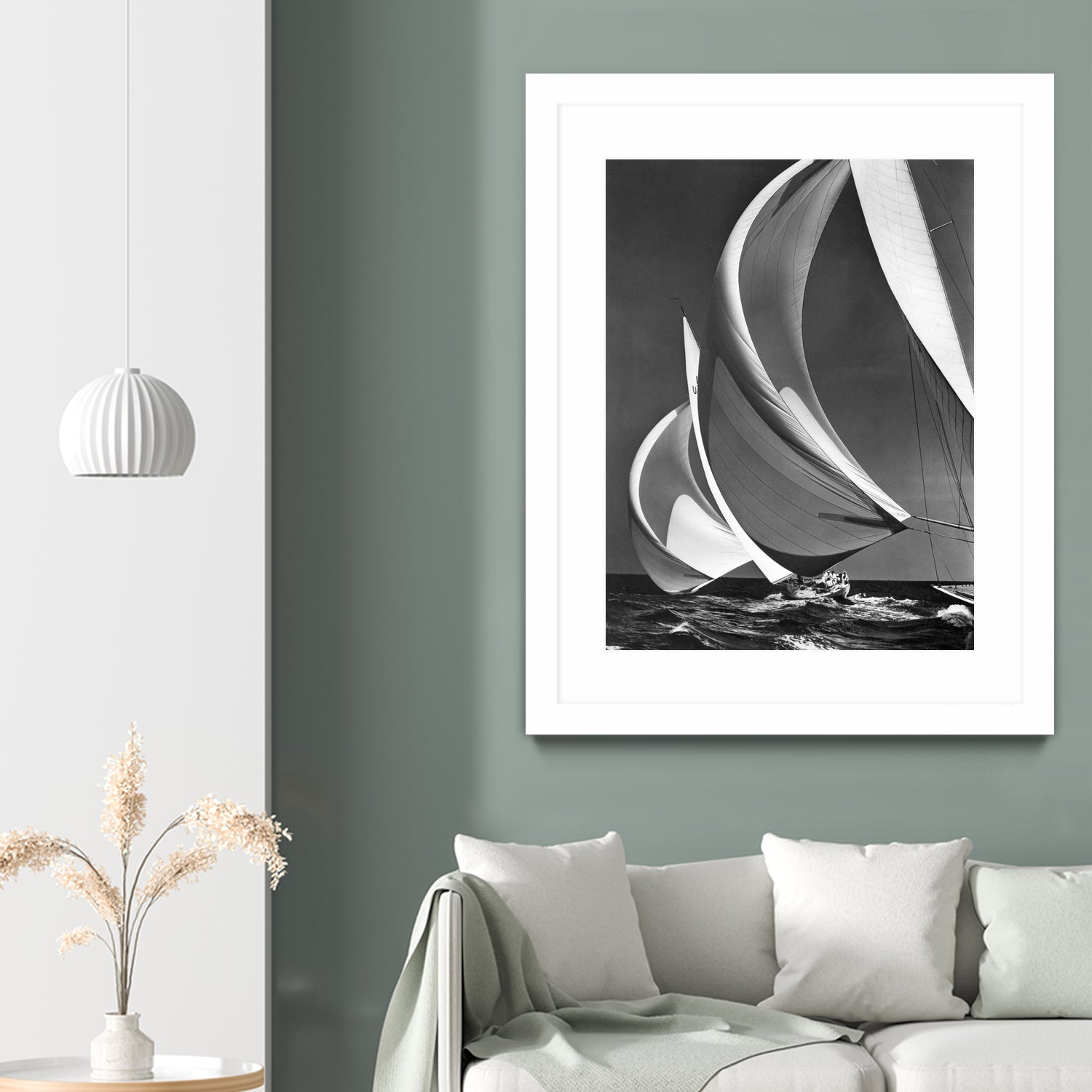 Two sailboats racing with their spinakers on a reach, 1940s by Bridgeman Images on GIANT ART - black and white photography