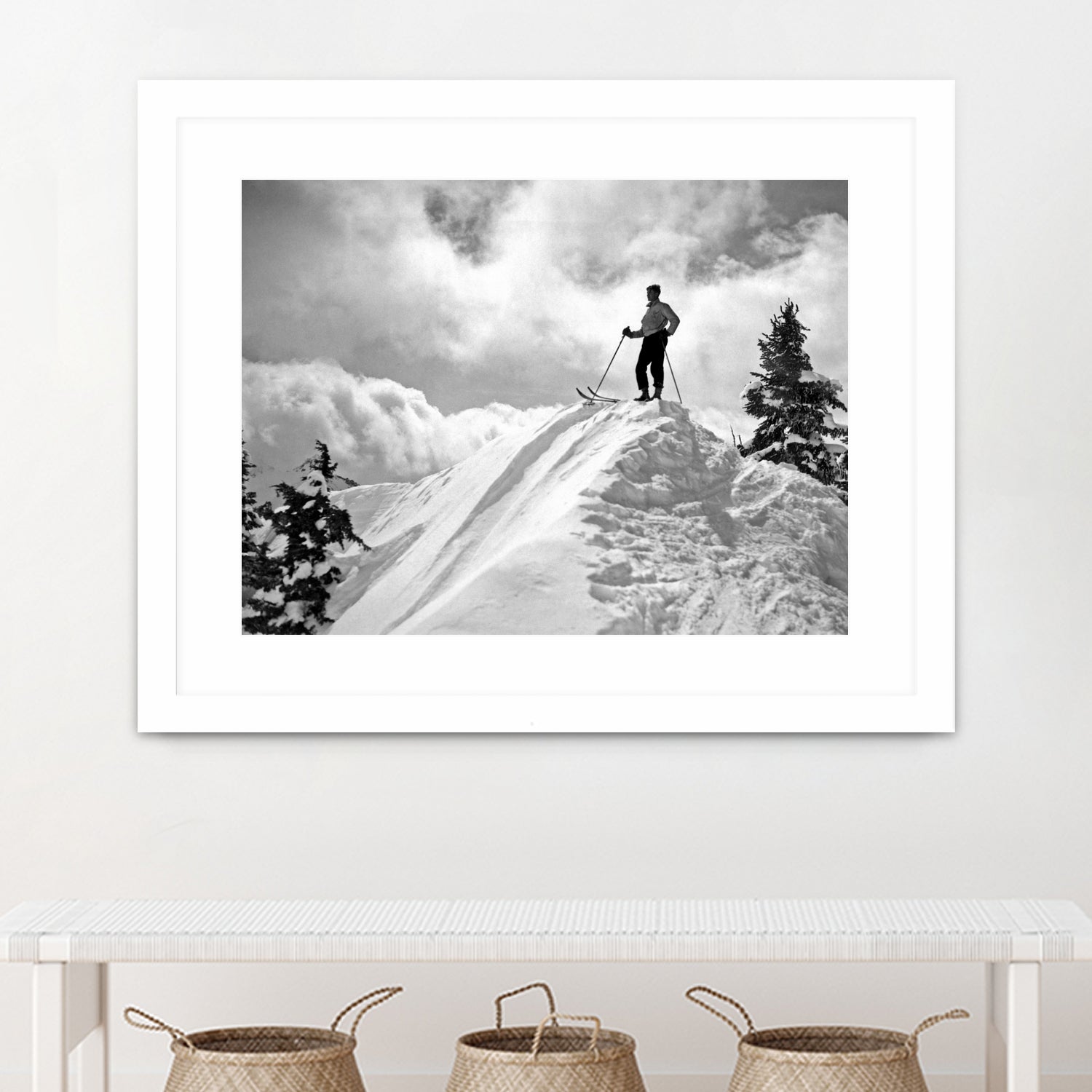A Skier On Top Of Mount Hood by Bridgman Images on GIANT ART - black and white photography