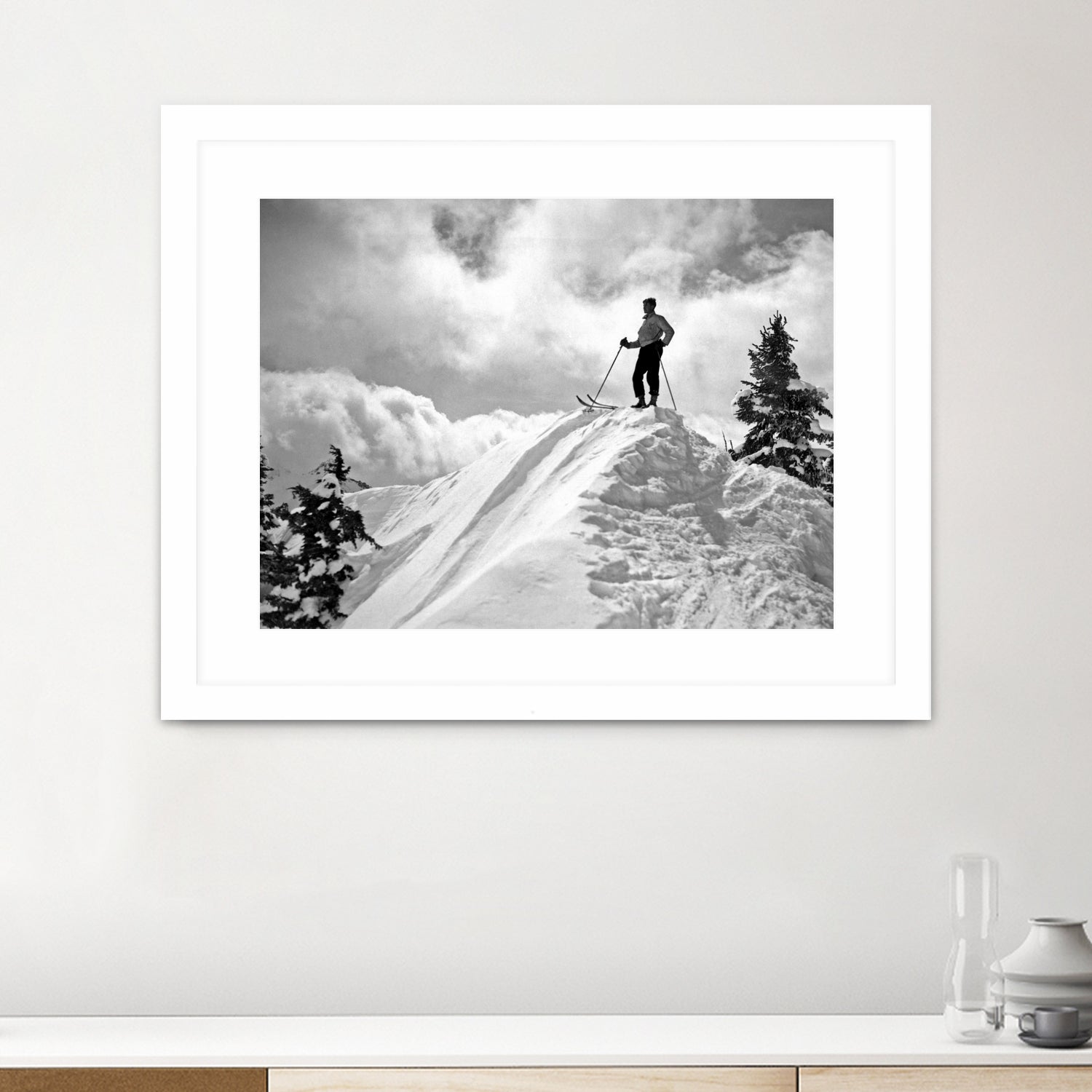 A Skier On Top Of Mount Hood by Bridgman Images on GIANT ART - black and white photography
