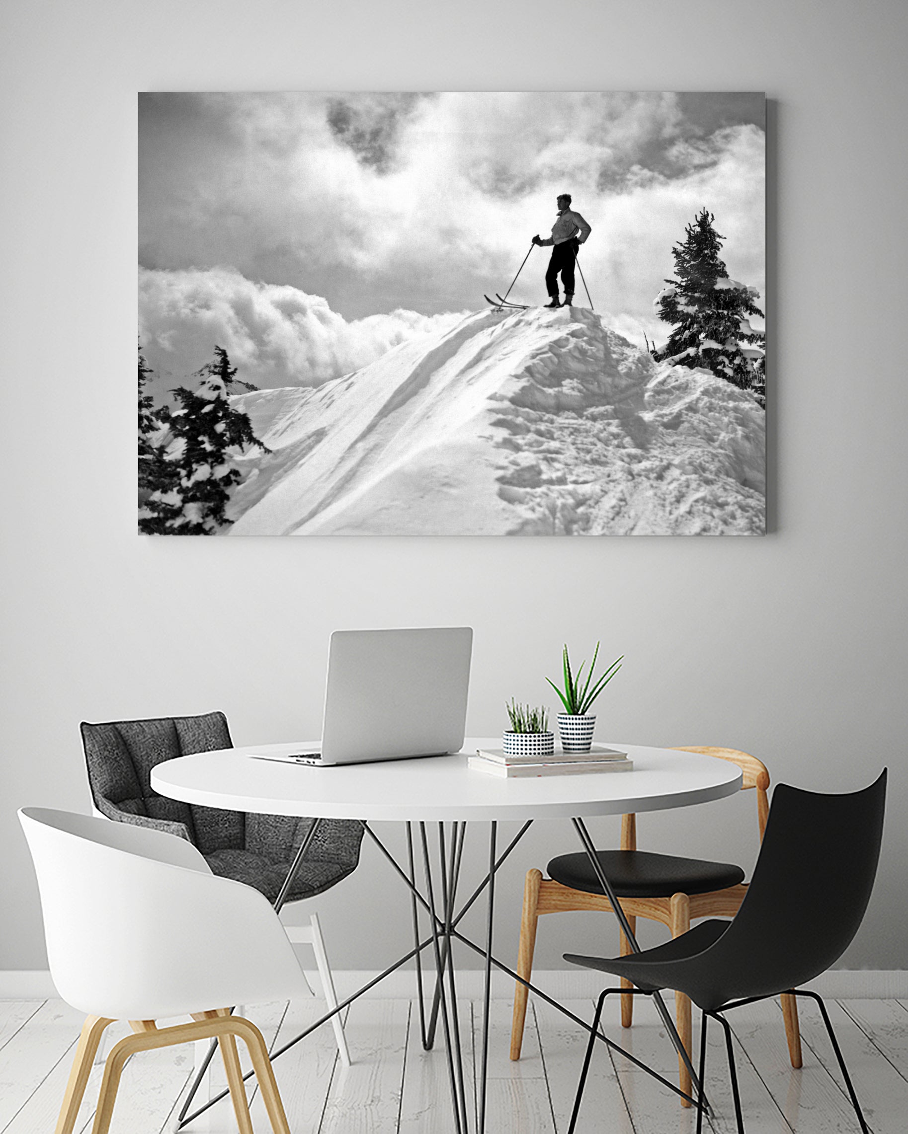 A Skier On Top Of Mount Hood by Bridgman Images on GIANT ART - black and white photography