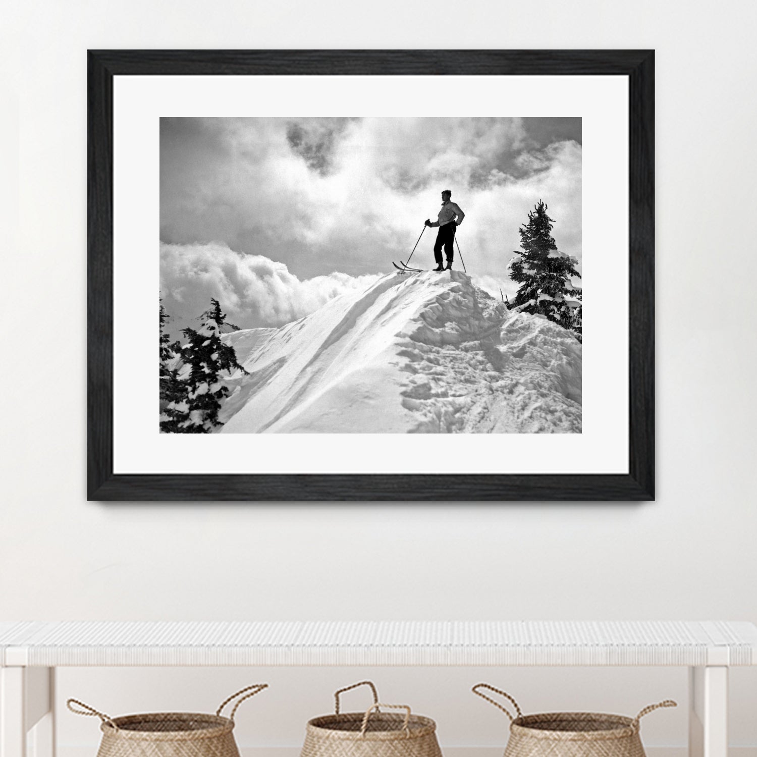 A Skier On Top Of Mount Hood by Bridgman Images on GIANT ART - black and white photography