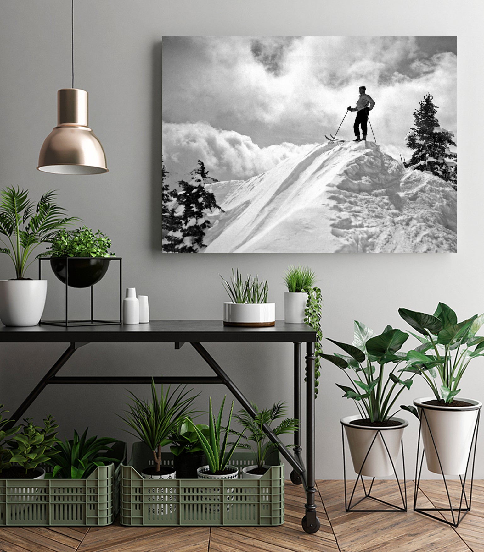 A Skier On Top Of Mount Hood by Bridgman Images on GIANT ART - black and white photography