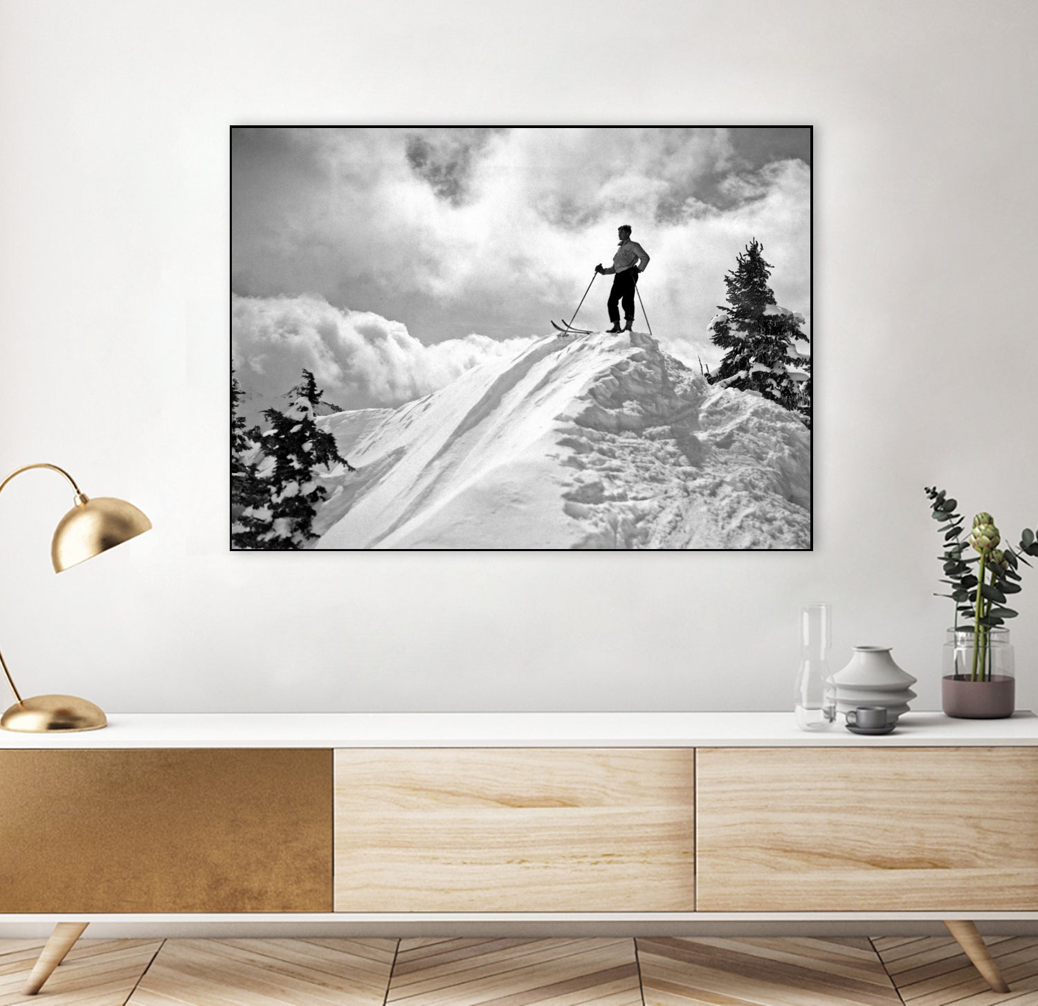 A Skier On Top Of Mount Hood by Bridgman Images on GIANT ART - black and white photography