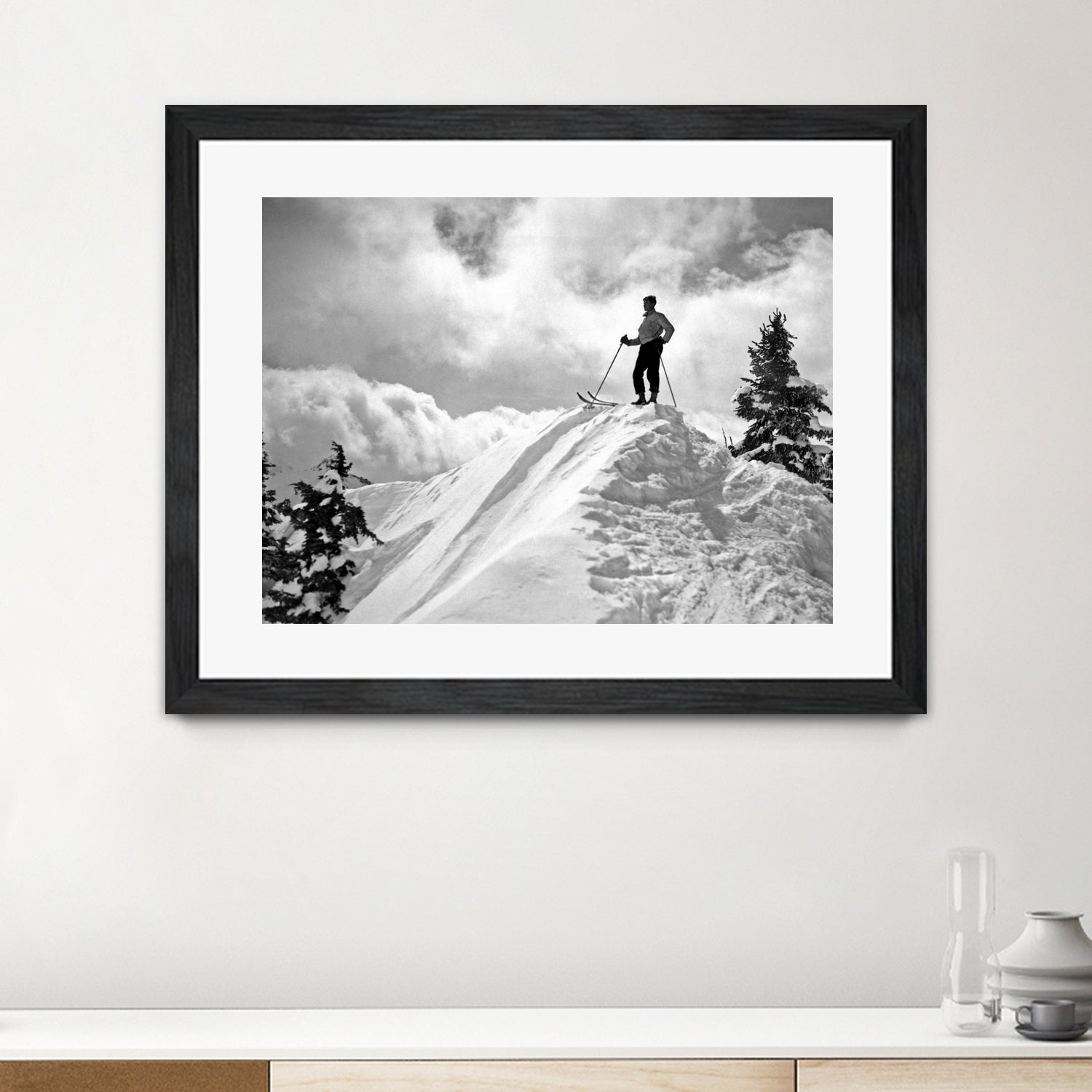 A Skier On Top Of Mount Hood by Bridgman Images on GIANT ART - black and white photography