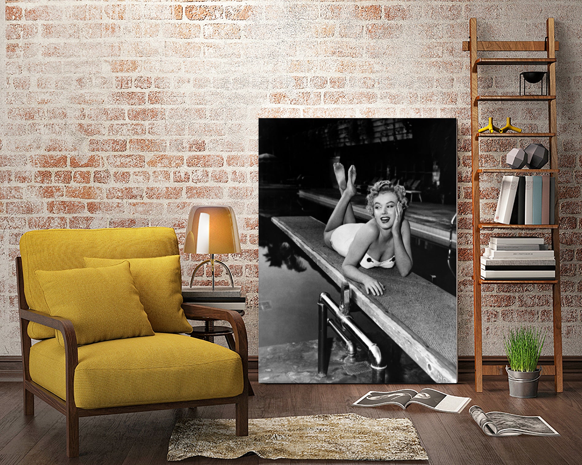 Marilyn Monroe lying on a springboard in California, 1953 by Bridgeman Images on GIANT ART - black and white photography