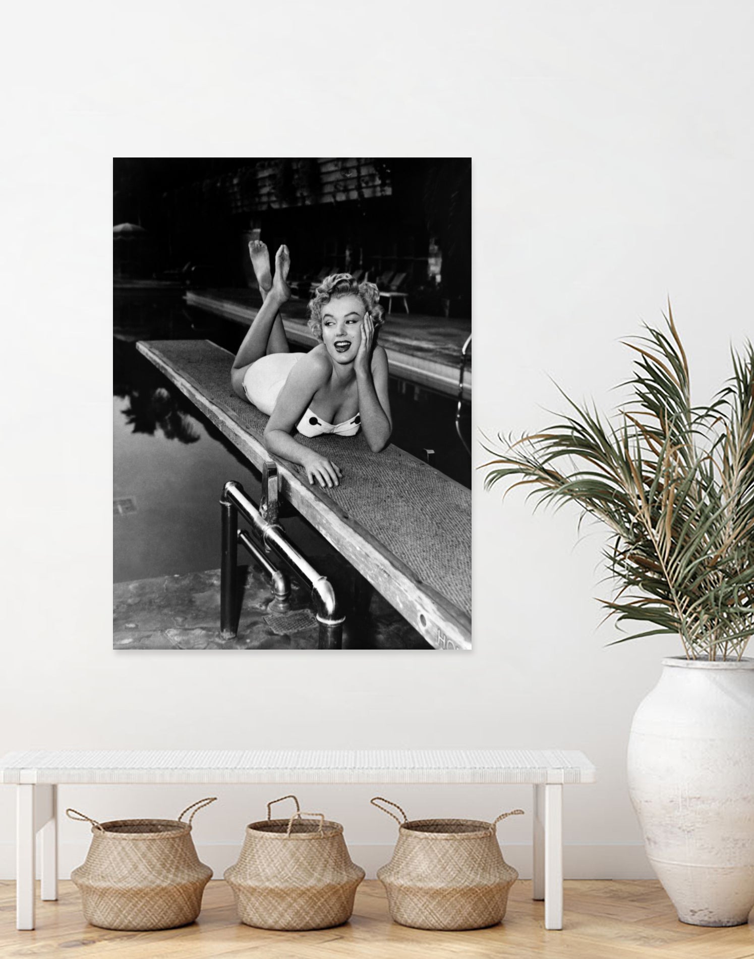 Marilyn Monroe lying on a springboard in California, 1953 by Bridgeman Images on GIANT ART - black and white photography