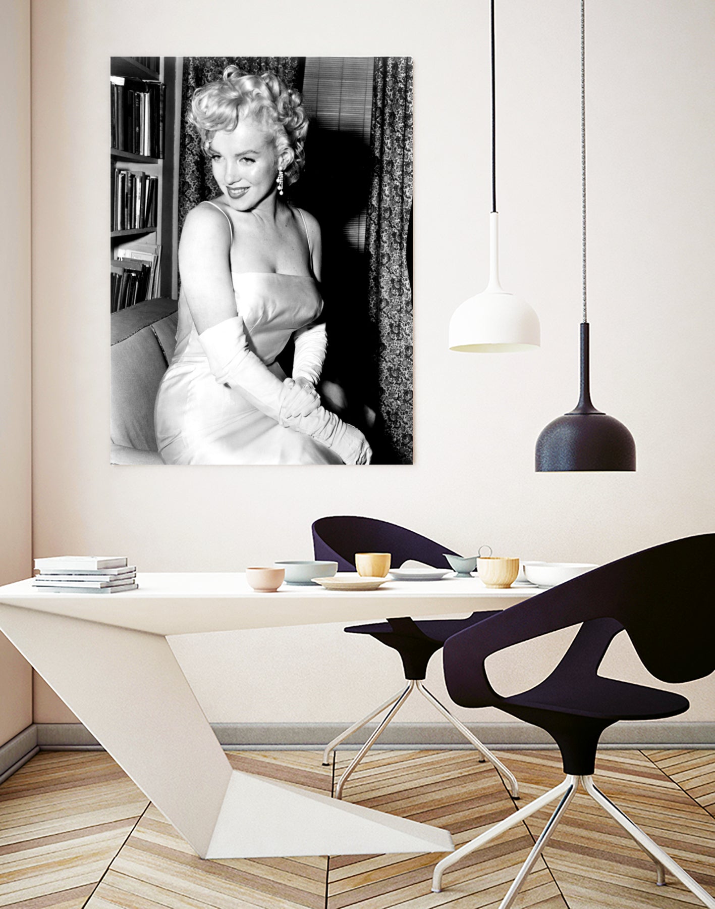 Marilyn Monroe during a party for the birth of the Marilyn Monroe Productions, 1955 by Bridgeman Images on GIANT ART - black and white photography