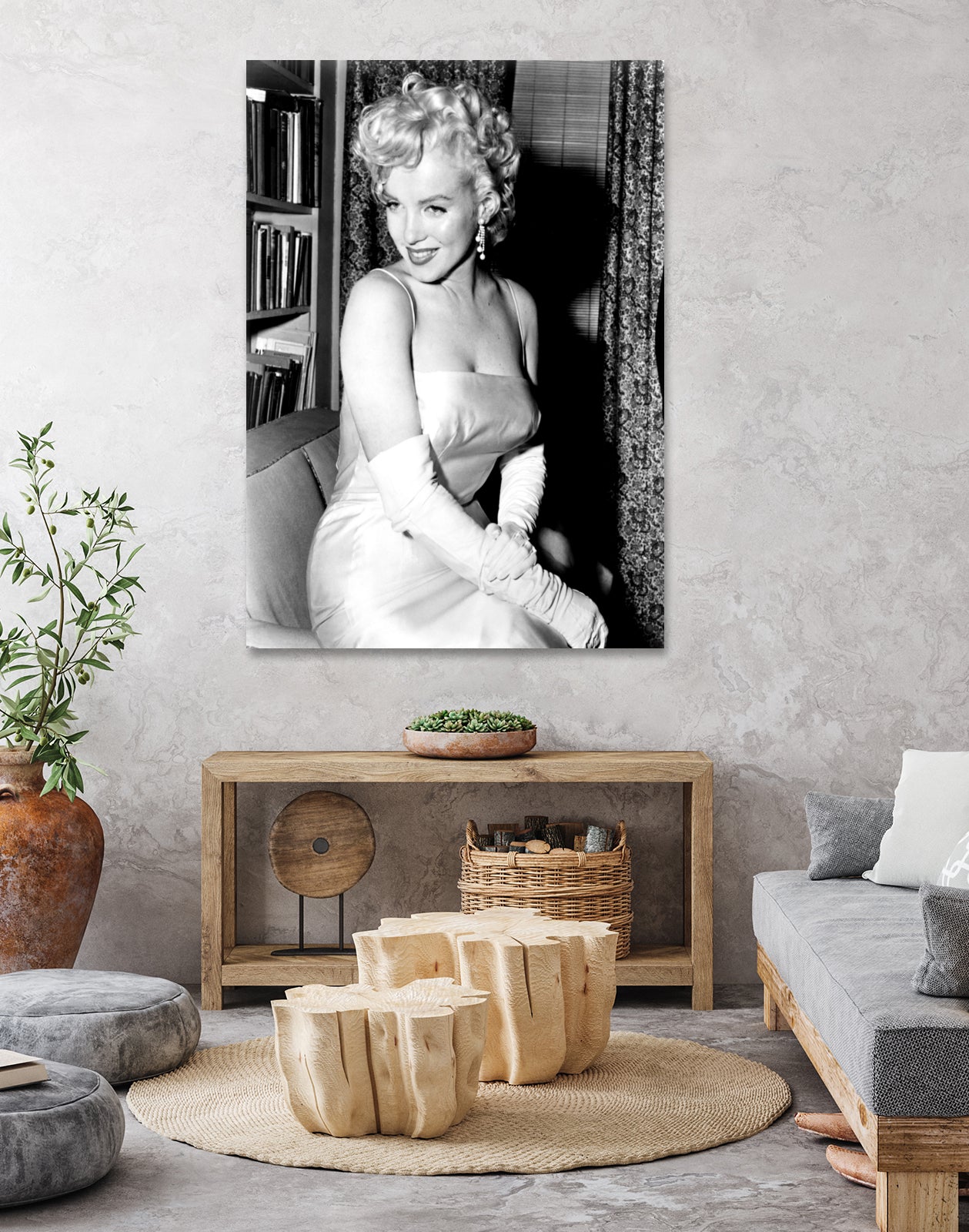 Marilyn Monroe during a party for the birth of the Marilyn Monroe Productions, 1955 by Bridgeman Images on GIANT ART - black and white photography