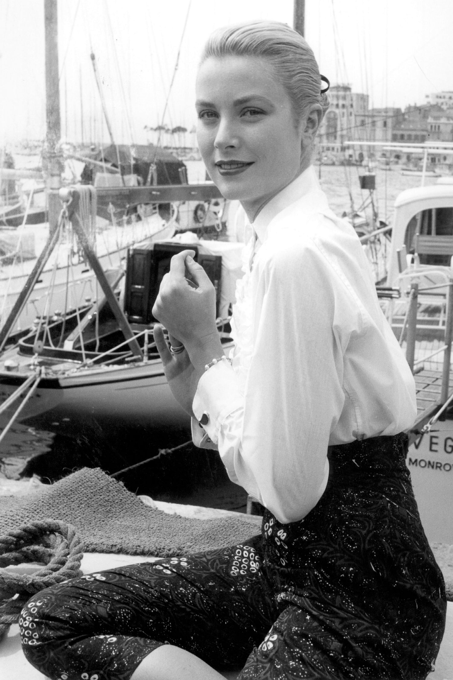 Grace Kelly During Cannes Festival on May 6, 1955 by Bridgeman Images on GIANT ART - black and white photography
