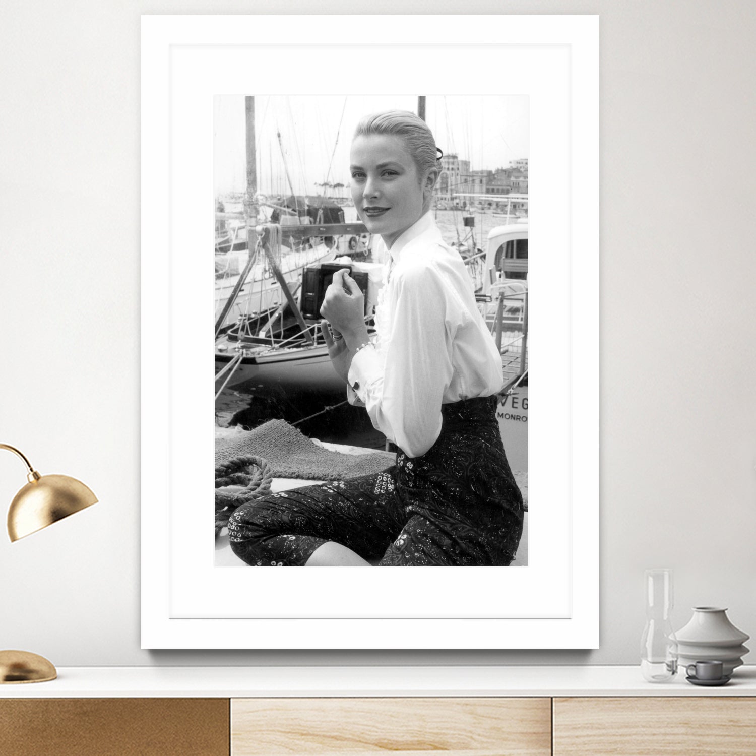 Grace Kelly During Cannes Festival on May 6, 1955 by Bridgeman Images on GIANT ART - black and white photography