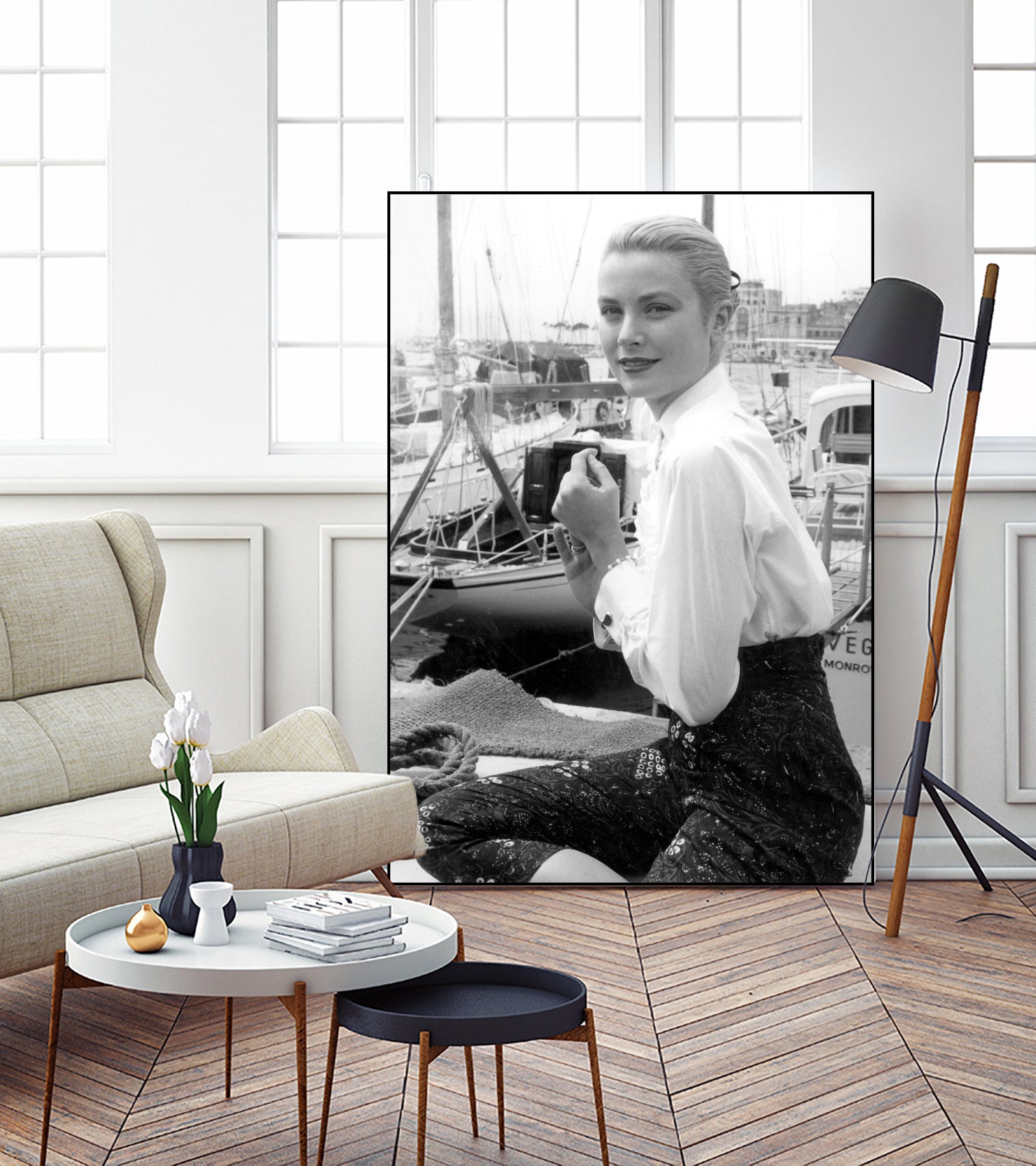 Grace Kelly During Cannes Festival on May 6, 1955 by Bridgeman Images on GIANT ART - black and white photography