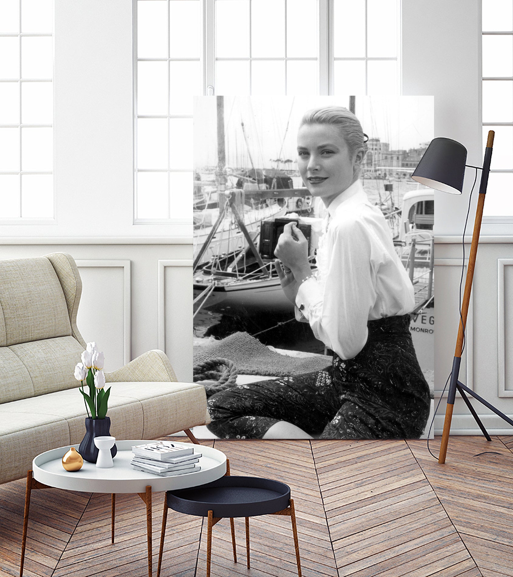 Grace Kelly During Cannes Festival on May 6, 1955 by Bridgeman Images on GIANT ART - black and white photography