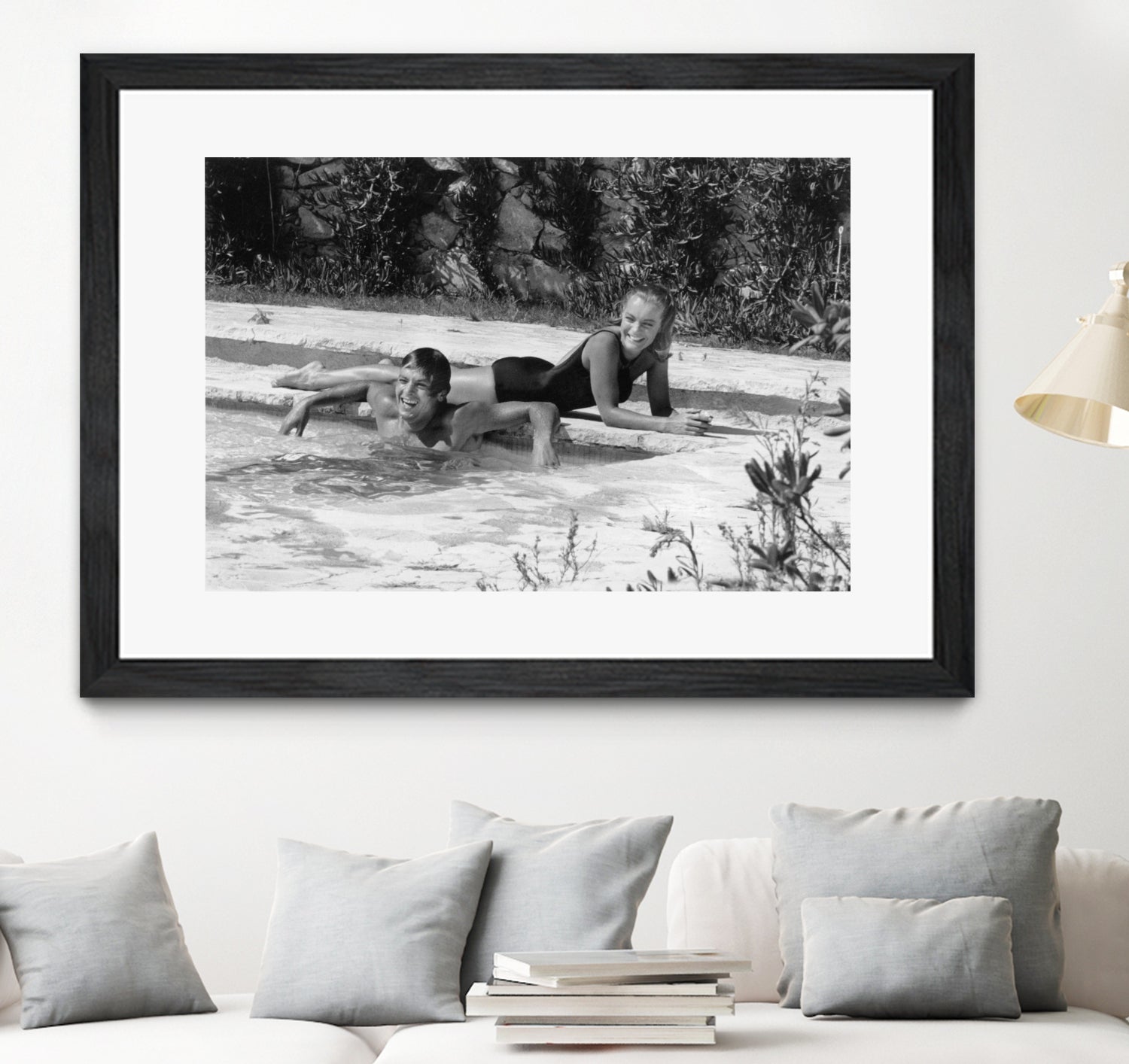 Romy Schneider and Alain Delon on set, 1968 by Bridgeman Images on GIANT ART - black and white photo