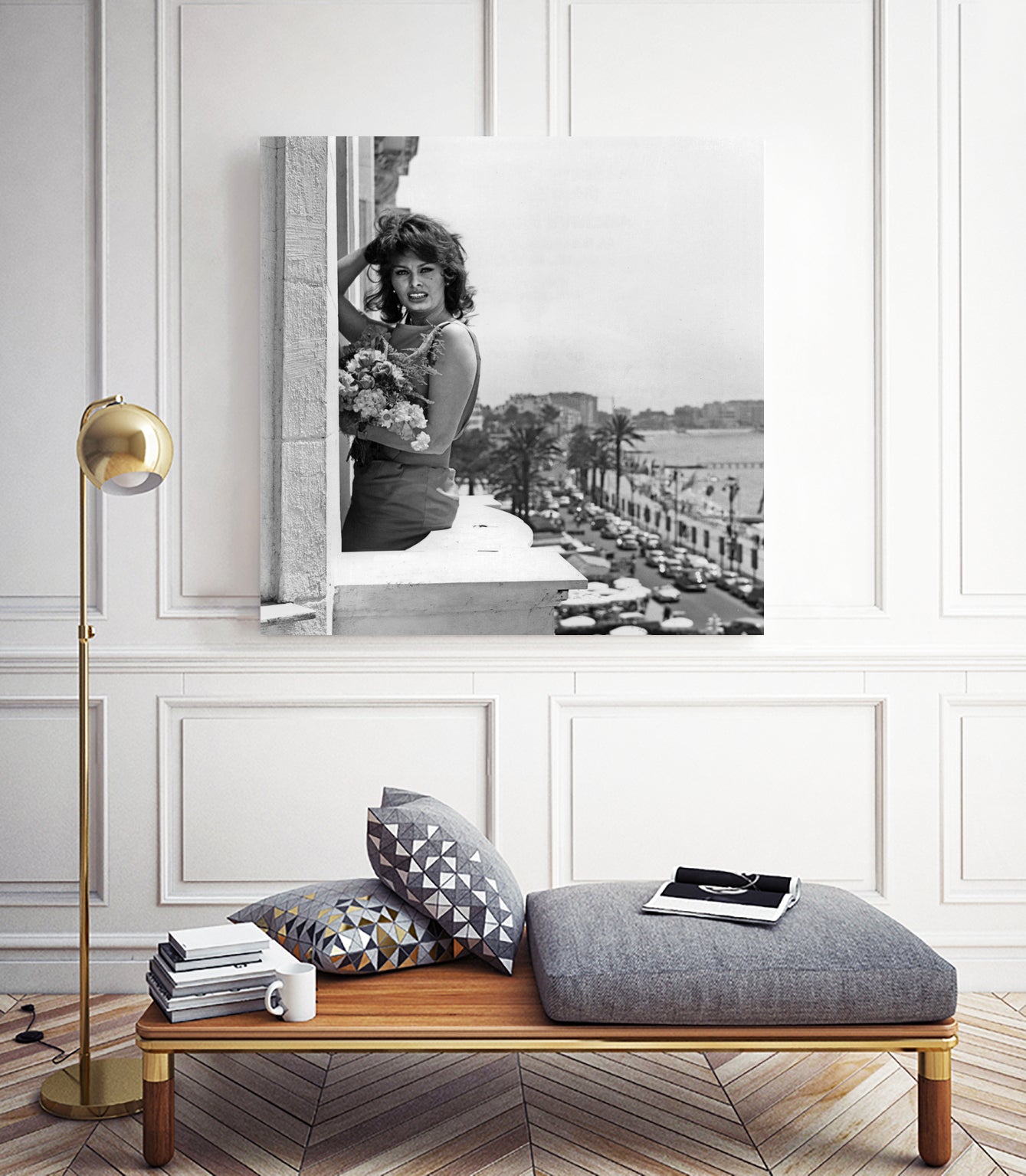 Sophia Loren during Cannes Festival on May 13, 1959 at The Balcony of Carlton Hotel by Bridgeman Images on GIANT ART - black and white photography
