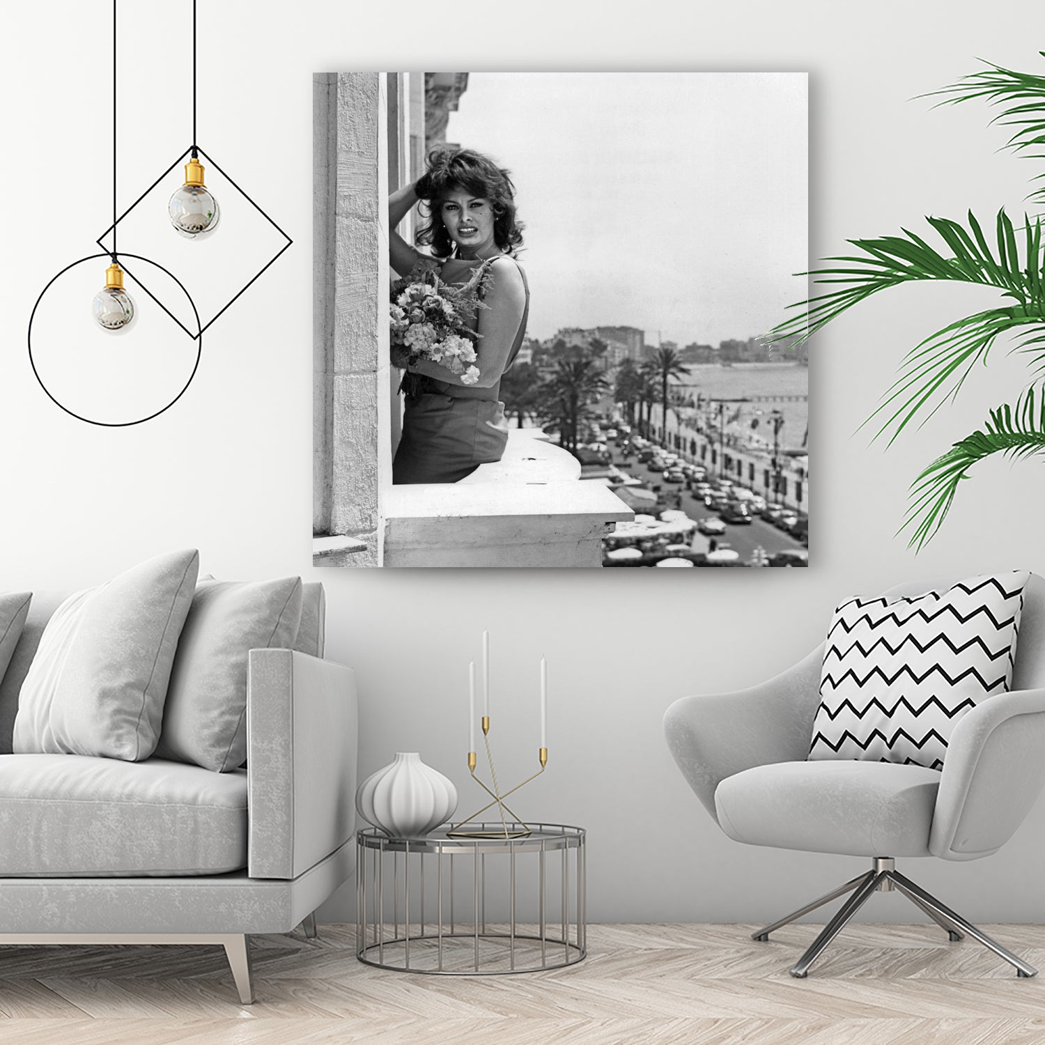 Sophia Loren during Cannes Festival on May 13, 1959 at The Balcony of Carlton Hotel by Bridgeman Images on GIANT ART - black and white photography