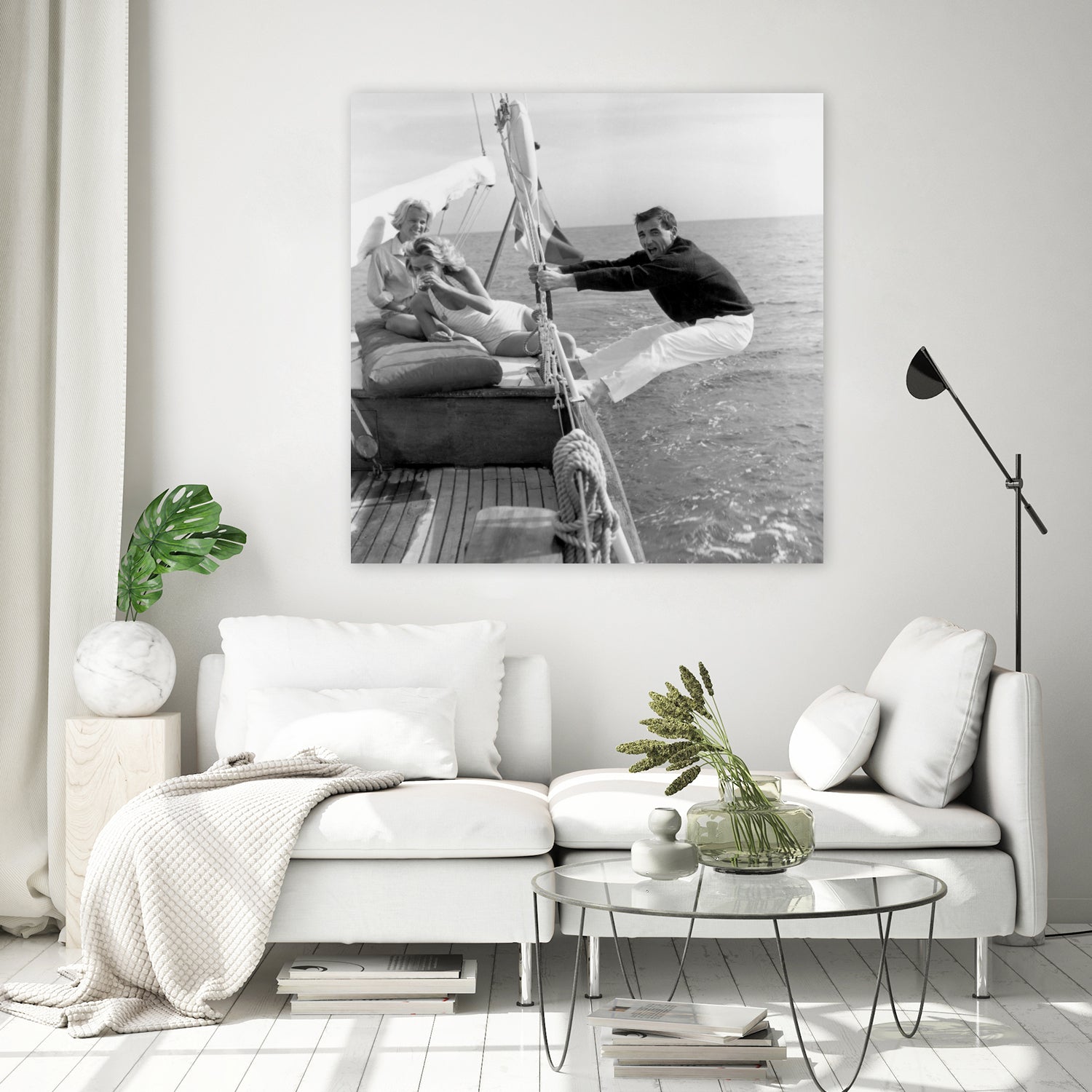 Charles Aznavour, Nicole Berger and Elga Andersen at Cannes Film Festival on May 8, 1959 by Bridgeman Images on GIANT ART - black and white photogrpahy