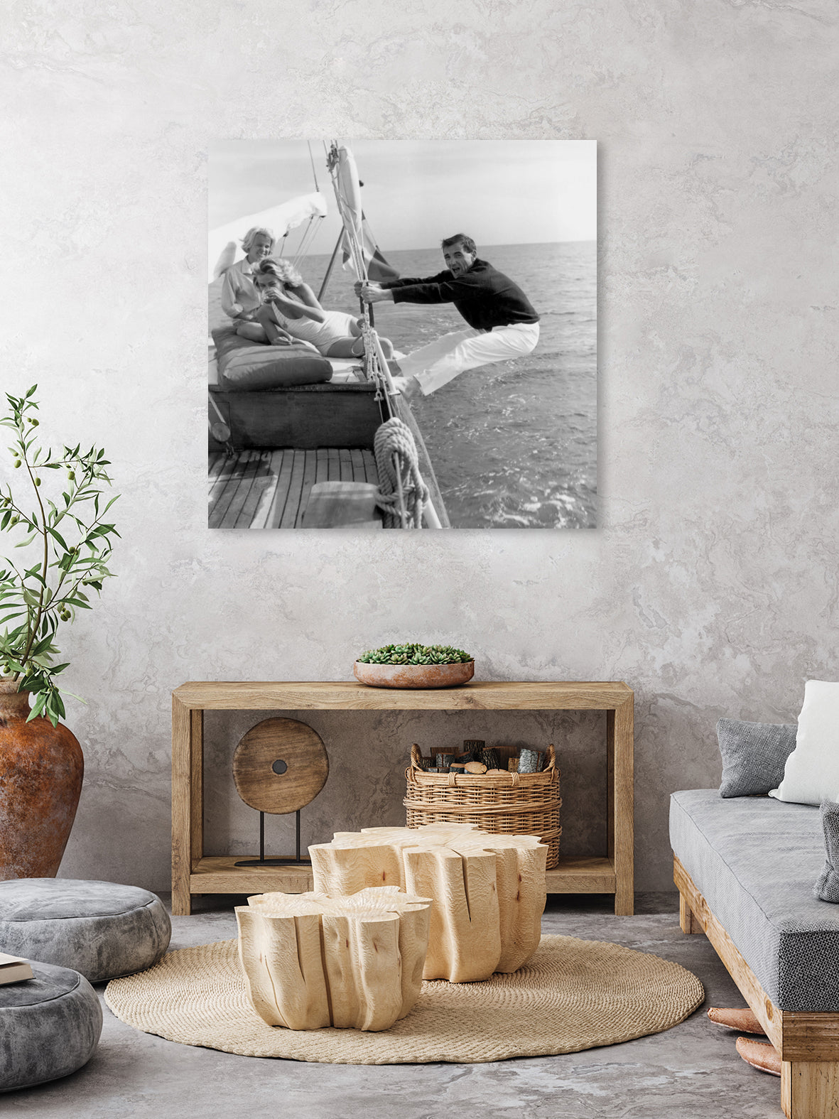 Charles Aznavour, Nicole Berger and Elga Andersen at Cannes Film Festival on May 8, 1959 by Bridgeman Images on GIANT ART - black and white photogrpahy