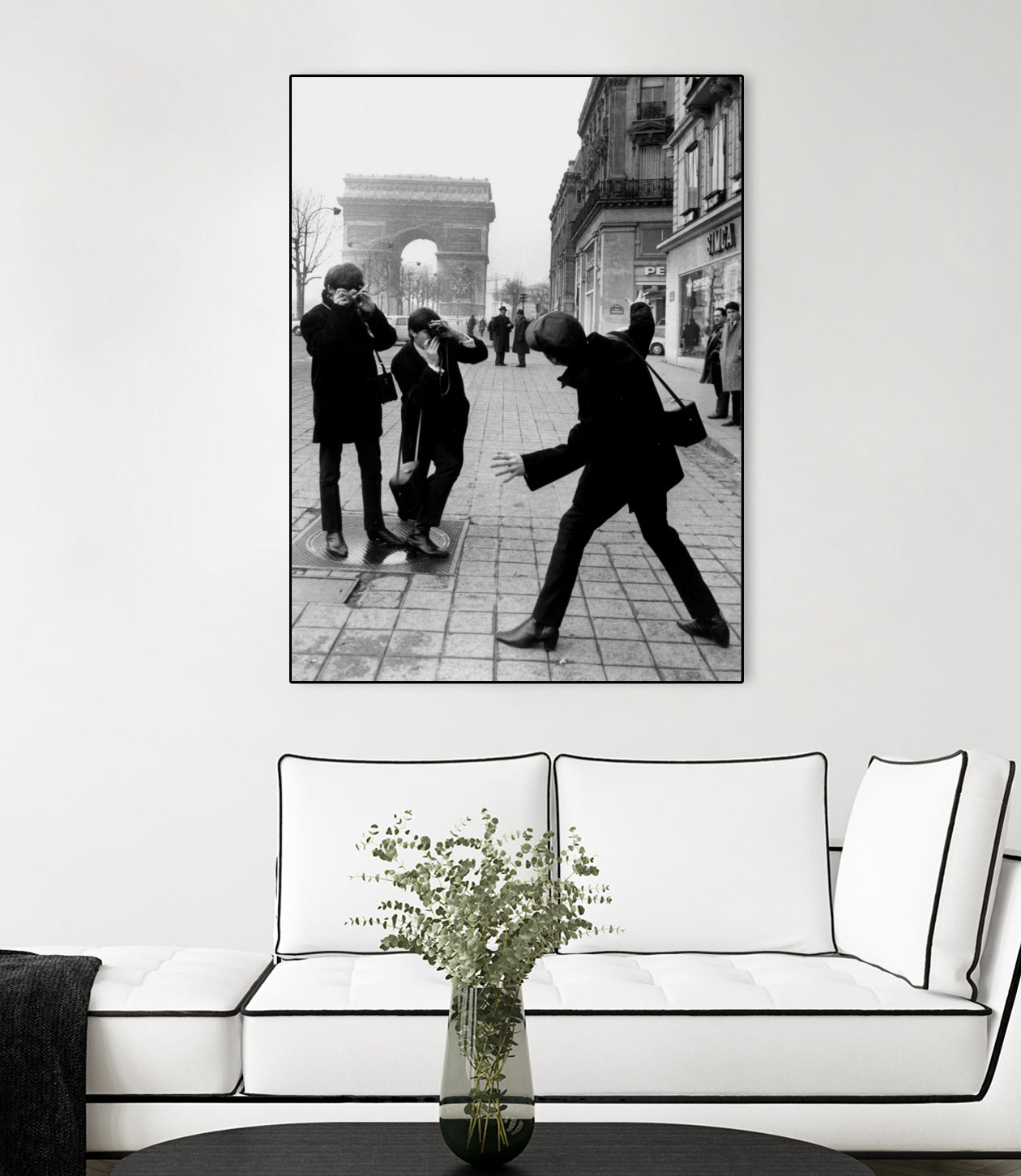 The Beatles in Paris : John Lennon Photographed By George Harrison and Paul McCartney on Champs Elysees in Paris January 15, 1964 by bridgeman Images on GIANT ART - black and white photography