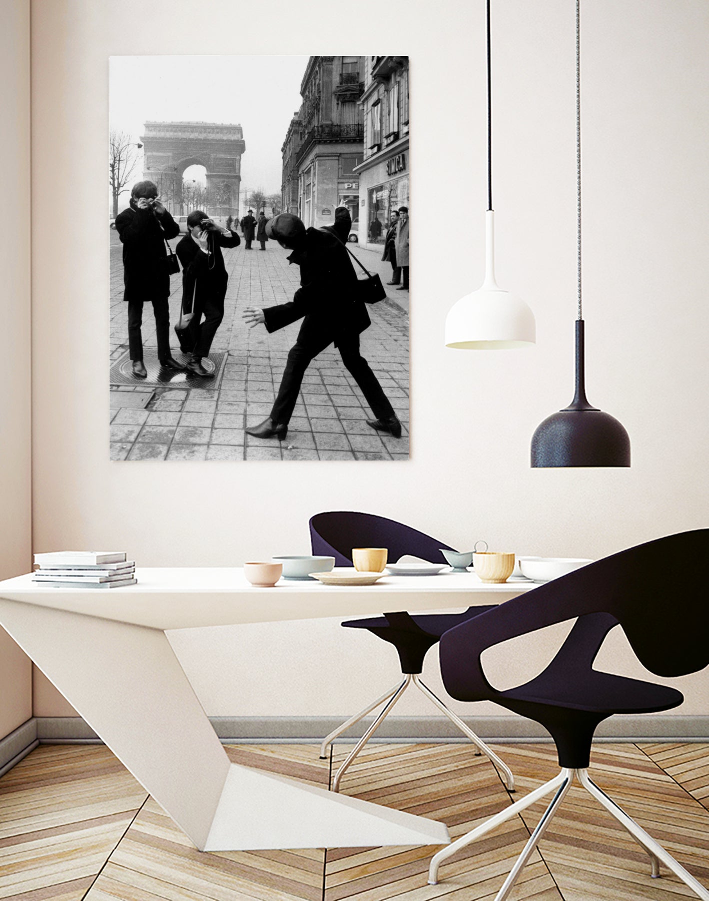 The Beatles in Paris : John Lennon Photographed By George Harrison and Paul McCartney on Champs Elysees in Paris January 15, 1964 by bridgeman Images on GIANT ART - black and white photography