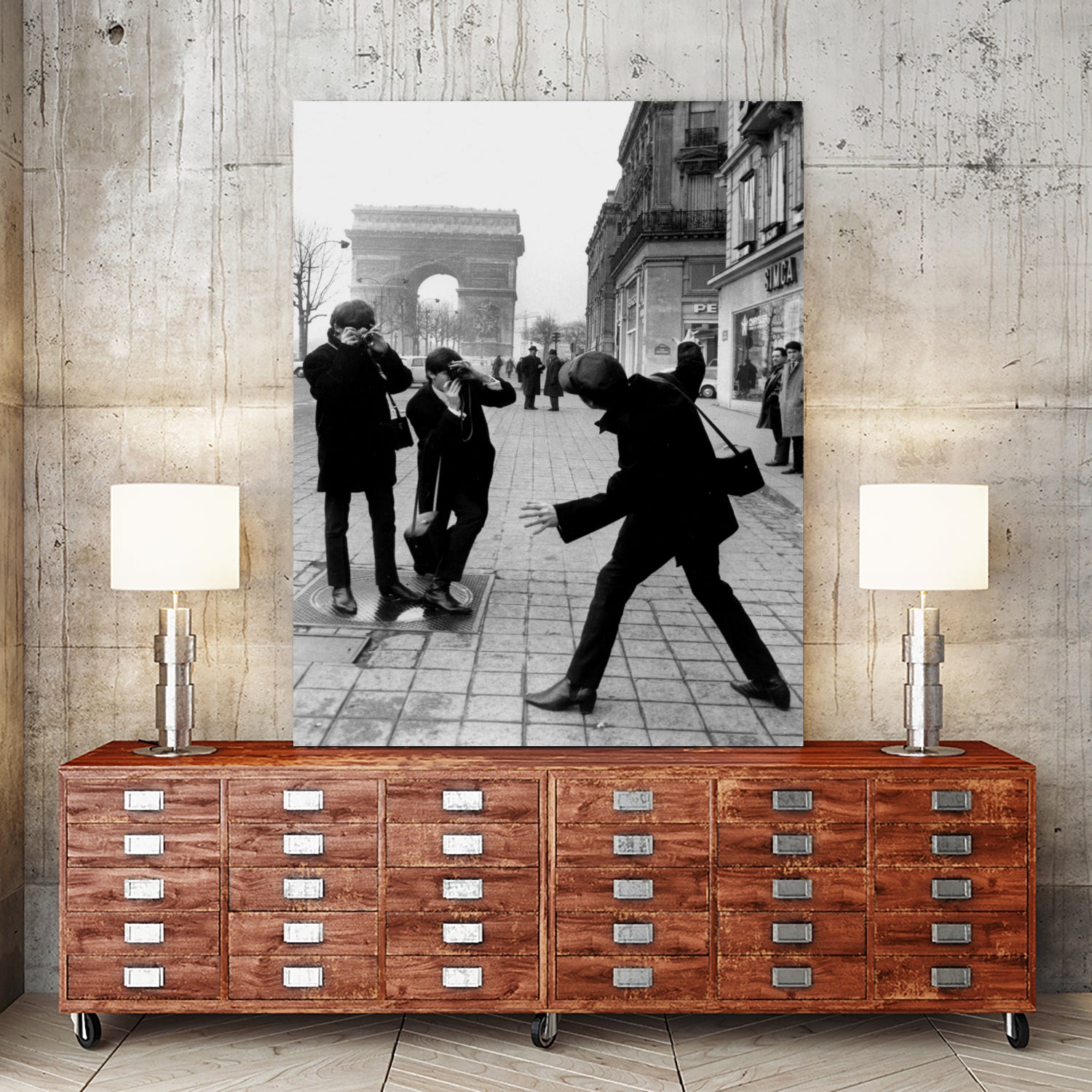 The Beatles in Paris : John Lennon Photographed By George Harrison and Paul McCartney on Champs Elysees in Paris January 15, 1964 by bridgeman Images on GIANT ART - black and white photography