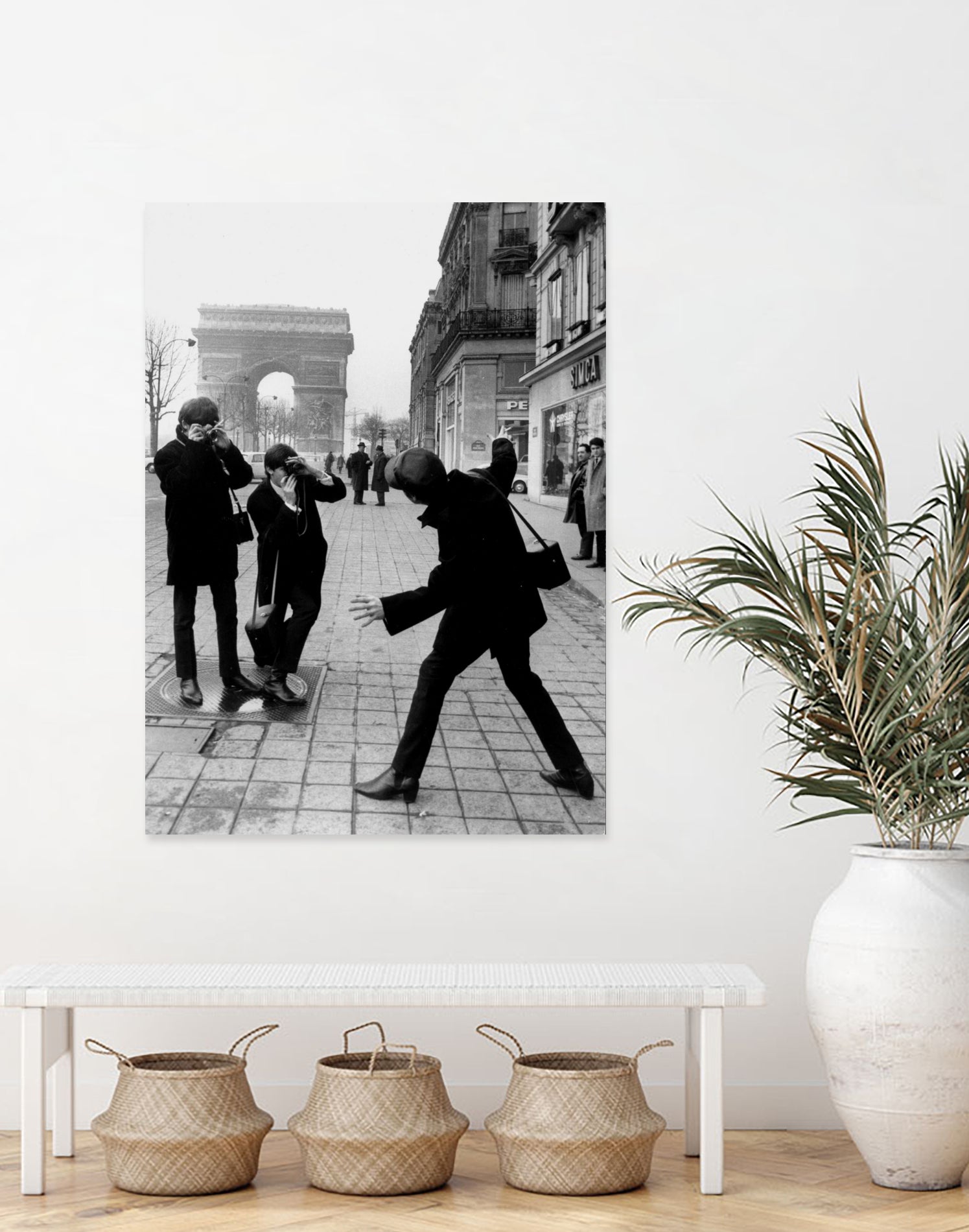 The Beatles in Paris : John Lennon Photographed By George Harrison and Paul McCartney on Champs Elysees in Paris January 15, 1964 by bridgeman Images on GIANT ART - black and white photography