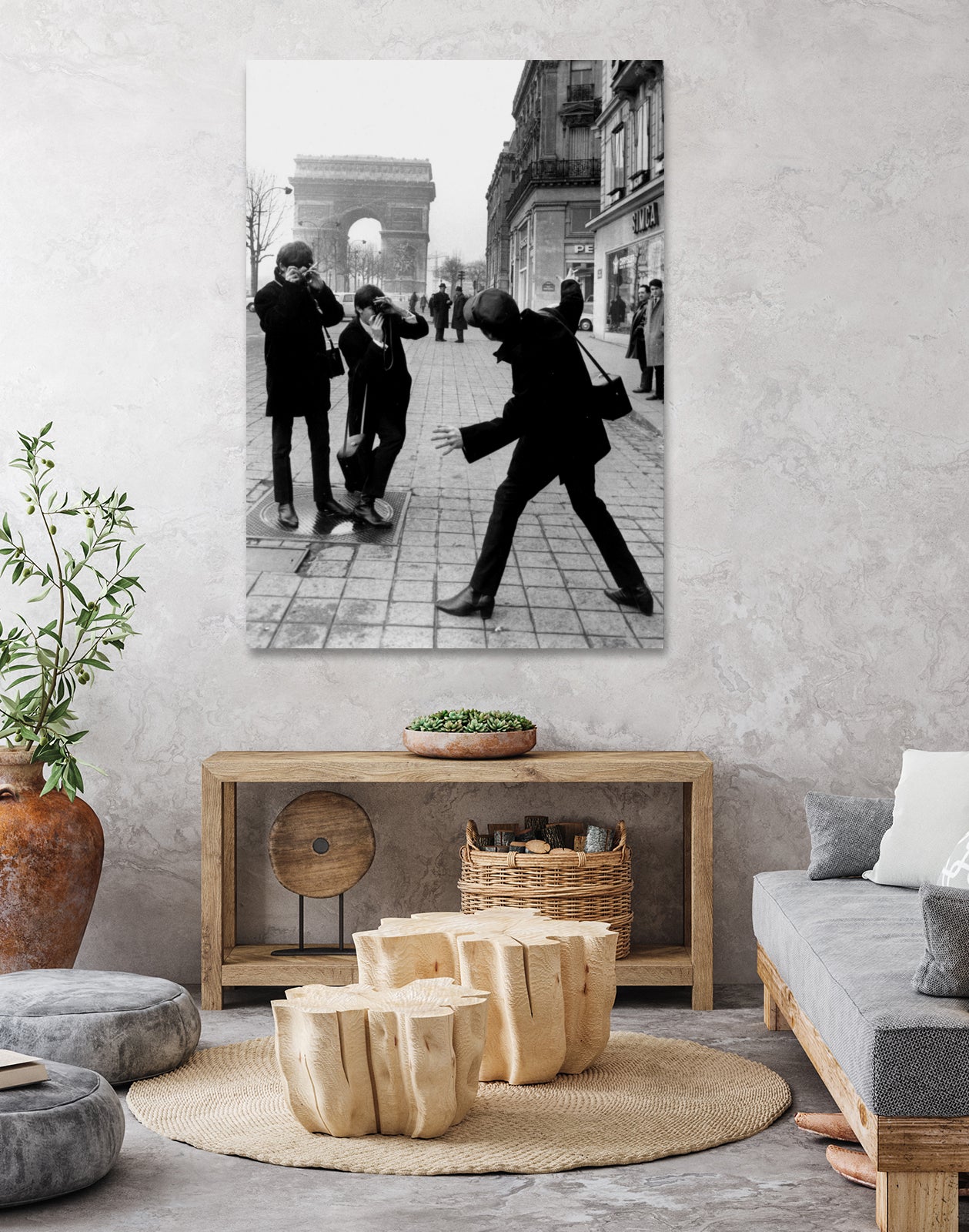 The Beatles in Paris : John Lennon Photographed By George Harrison and Paul McCartney on Champs Elysees in Paris January 15, 1964 by bridgeman Images on GIANT ART - black and white photography