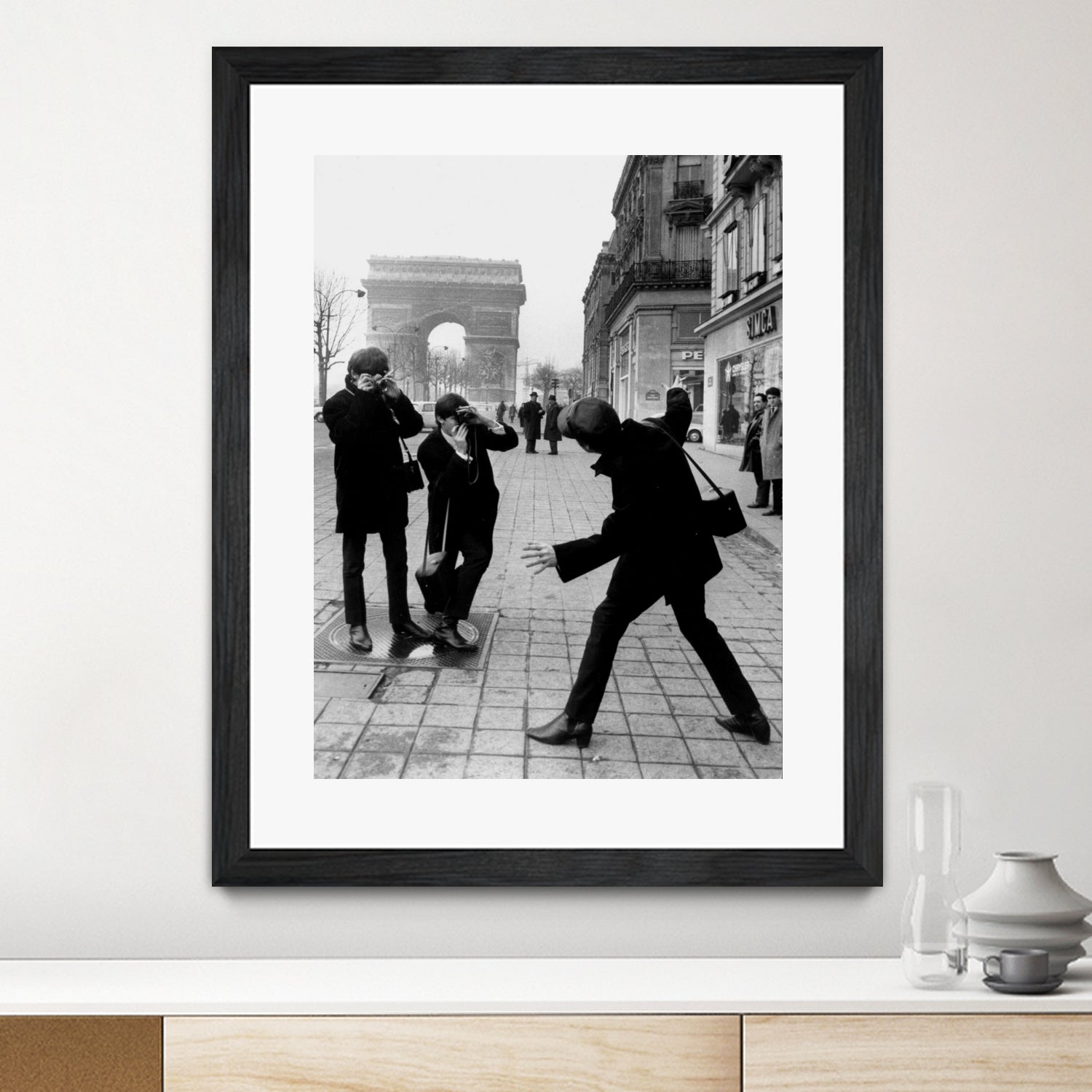 The Beatles in Paris : John Lennon Photographed By George Harrison and Paul McCartney on Champs Elysees in Paris January 15, 1964 by bridgeman Images on GIANT ART - black and white photography