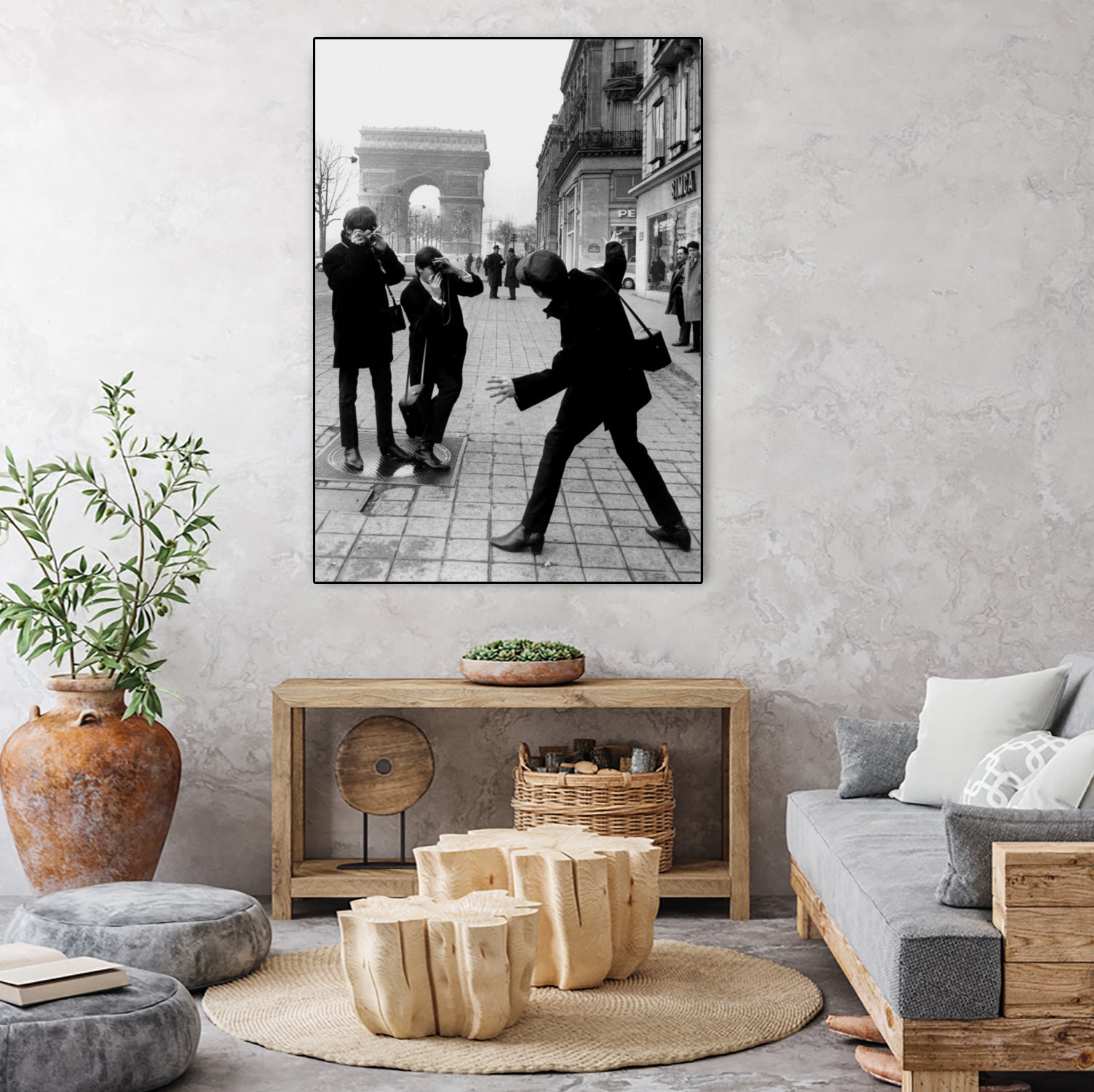 The Beatles in Paris : John Lennon Photographed By George Harrison and Paul McCartney on Champs Elysees in Paris January 15, 1964 by bridgeman Images on GIANT ART - black and white photography