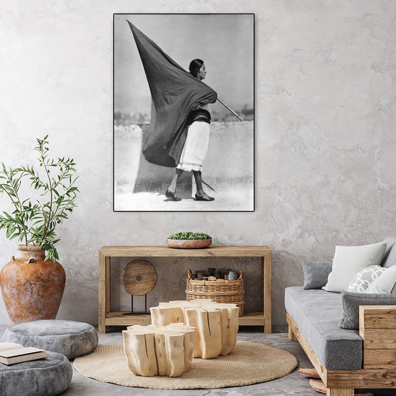 Woman with Flag, Mexico City, 1928 by Bridgeman Images on GIANT ART - black and white photography