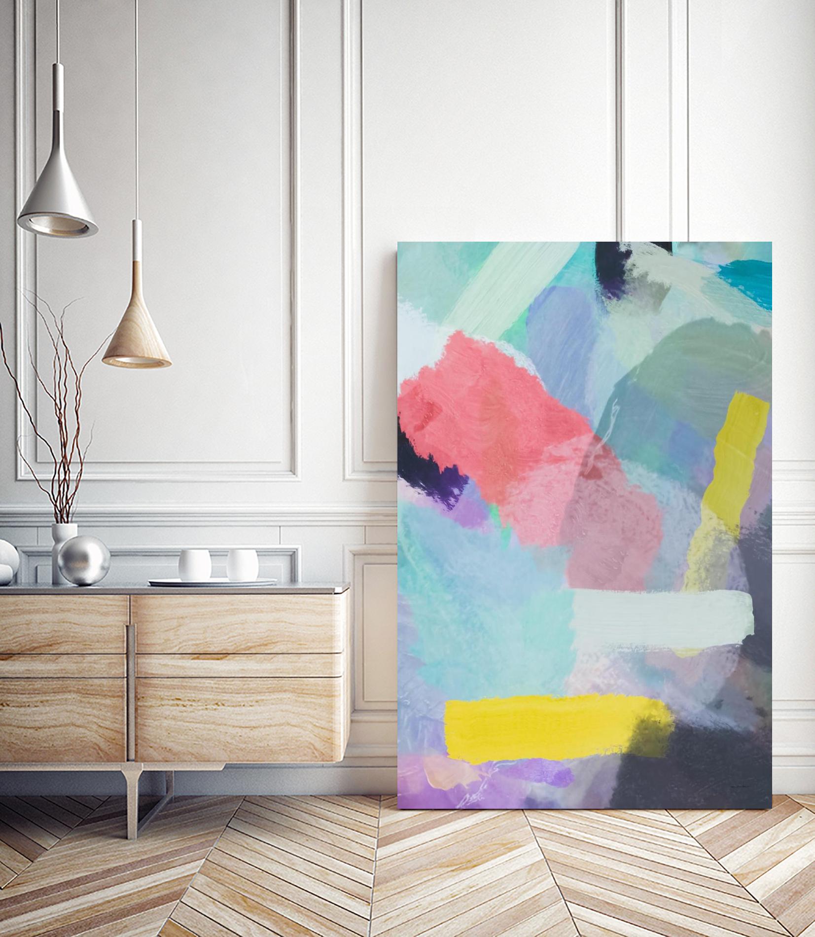 brush painting texture abstract in blue pink yellow green by mrvell on GIANT ART