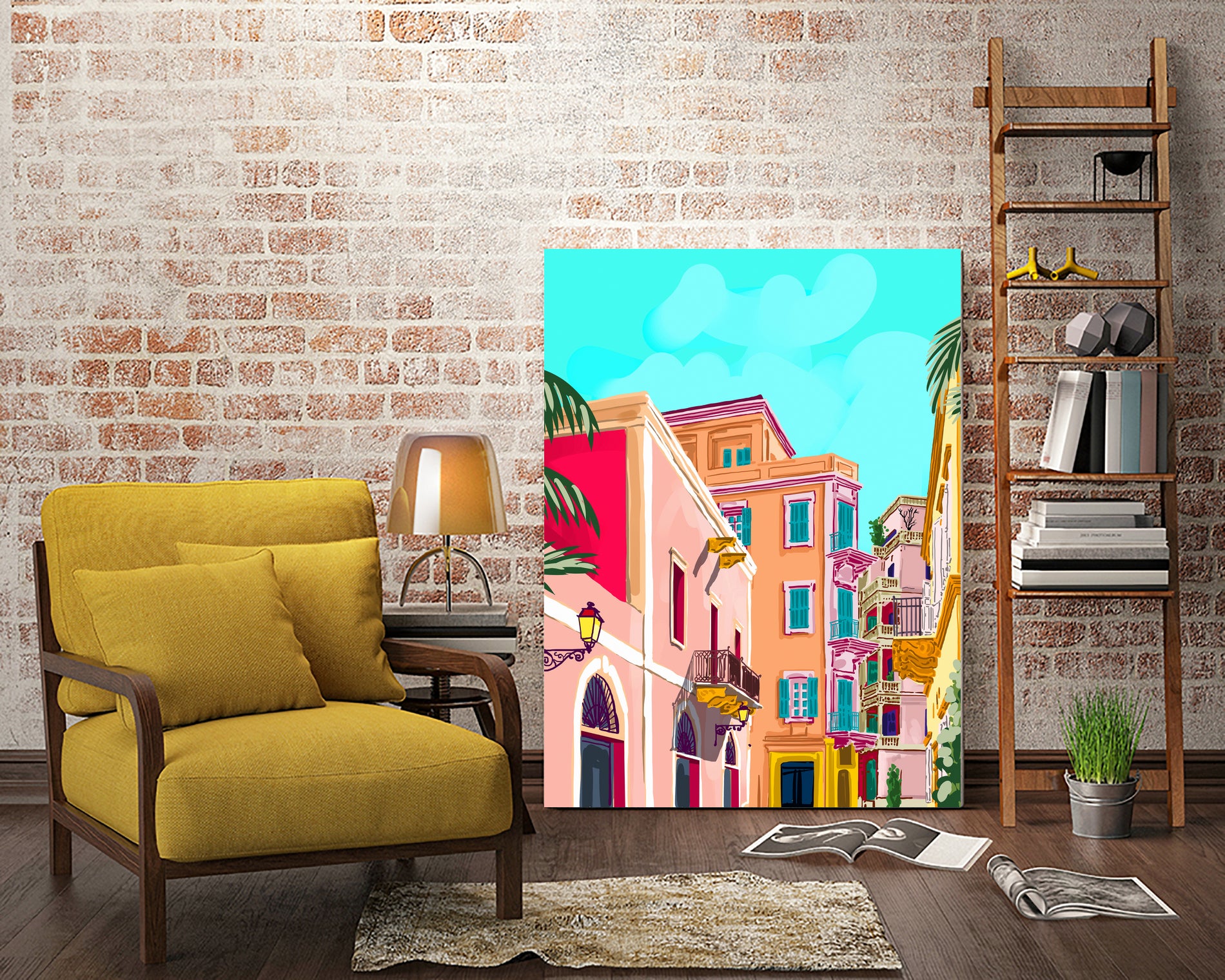 colorful houses by 83 Oranges on GIANT ART - pink landscape