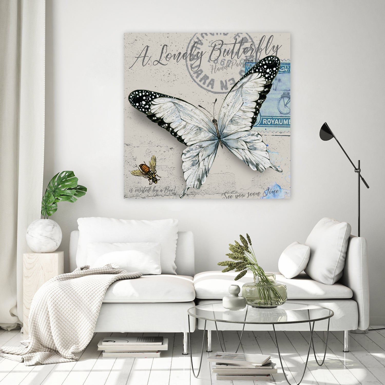 Lonely Butterfly White by David Loblaw on GIANT ART - white typography
