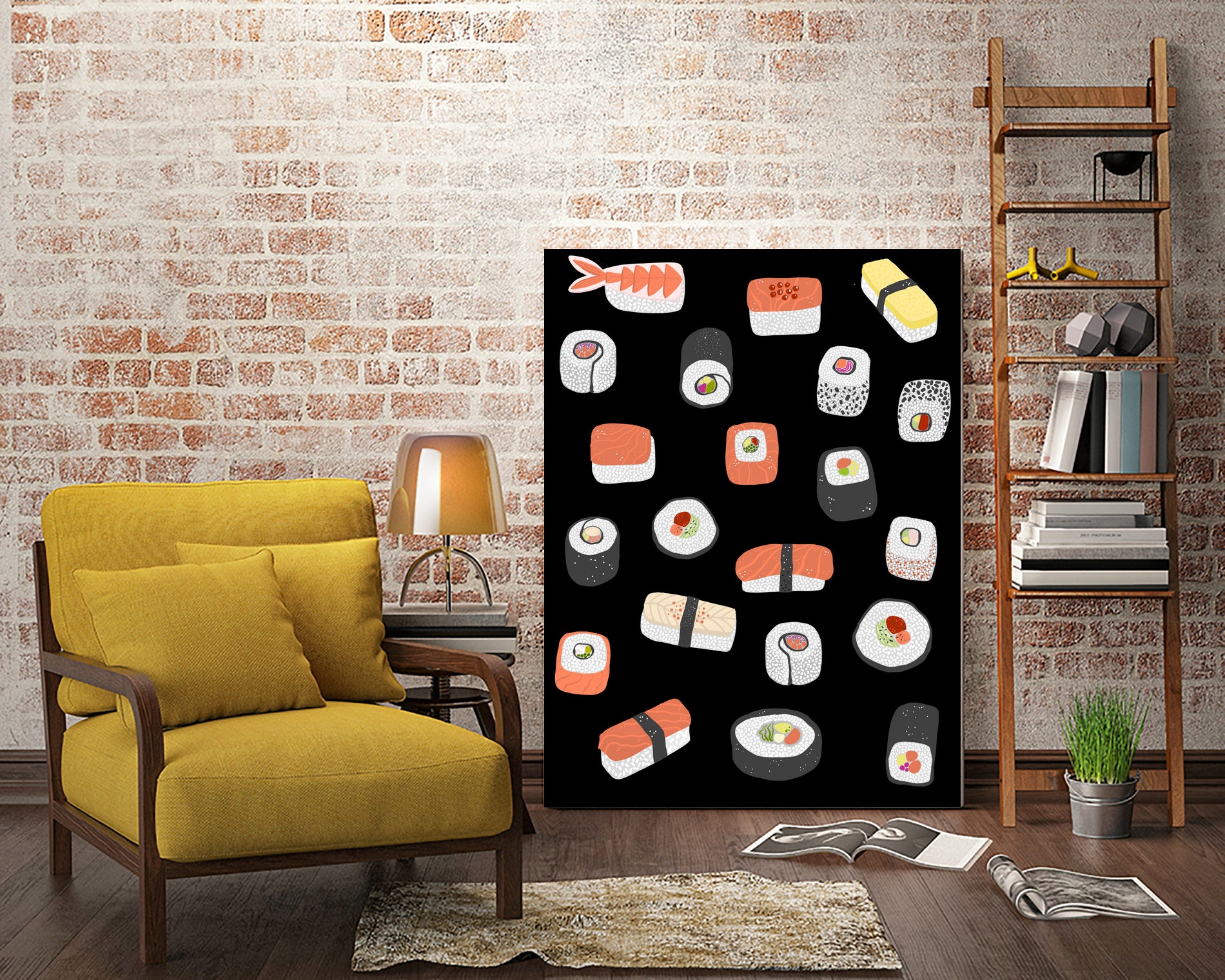 Sushi Roll Maki Nigiri Japanese Food Art by Nic Squirrell on GIANT ART - blue digital painting