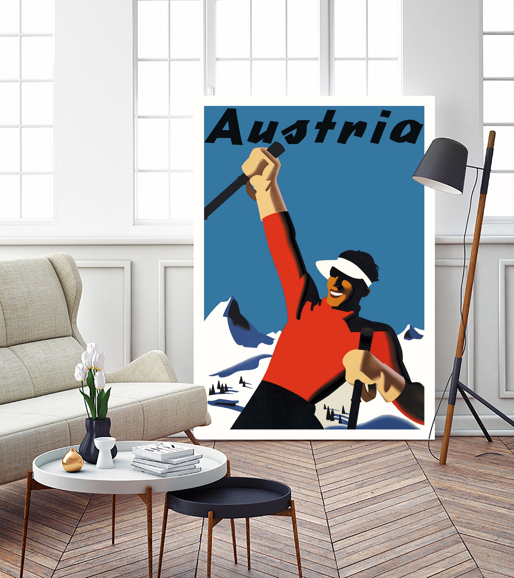 Austria Skiing Poster by Lorna Carroll on GIANT ART - blue digital drawing