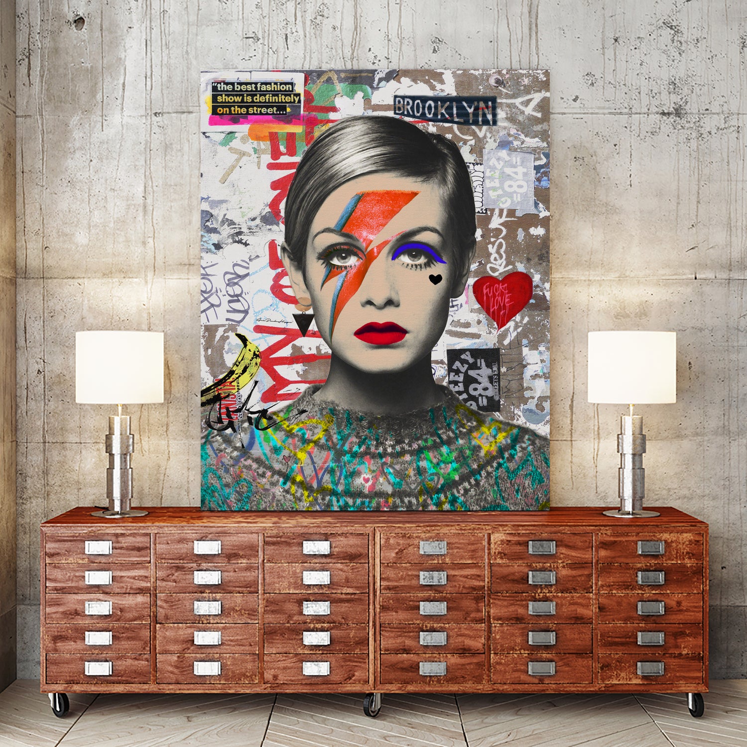 Twiggy street art by Ana Paula Hoppe on GIANT ART - red photo illustration