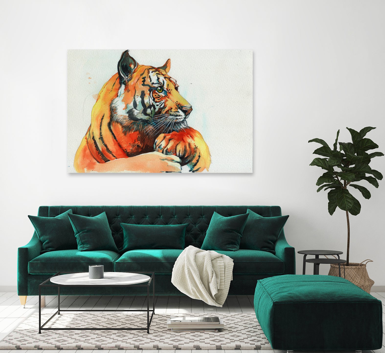 TIGER-THE-HUNTER by VICTOR ABARCA on GIANT ART - green mixed media